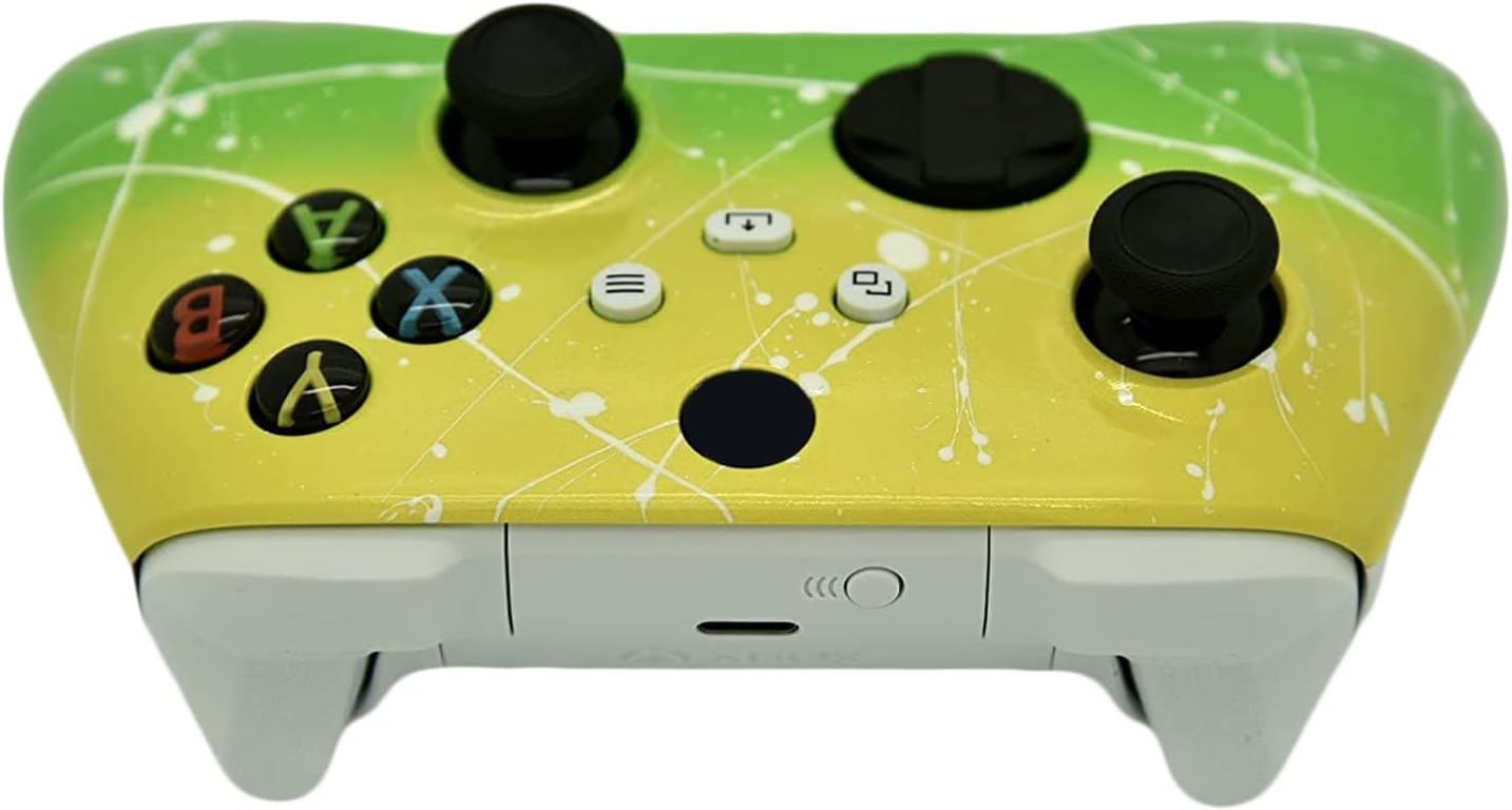 Hand Airbrushed Fade Custom Controller Compatible with Series X/S & One (Series X/S Yellow & Green White Drip)