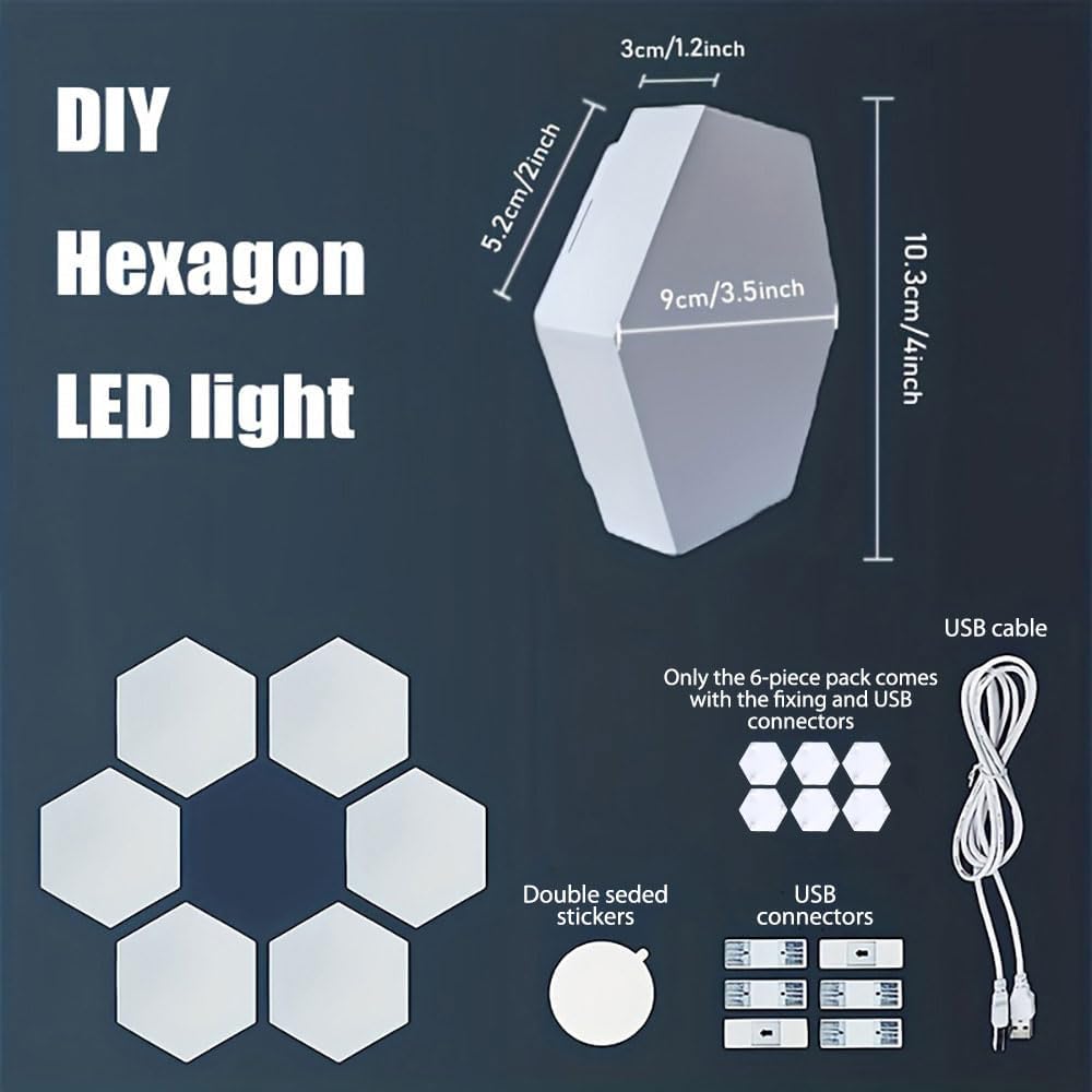 Hexagon Lights, Minimalist White Touch Night Light, Center Touch-Sensitive Wall Panels, Hex Light with USB-Power for Autism, Game Room Decor, Party (12)