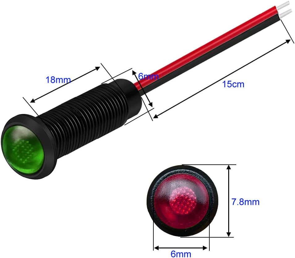 10pcs LED Plastic Indicator Pilot Light AC/DC 12-24V Mounting Hole Size 6mm(Red/Orange/Blue/Green/White)