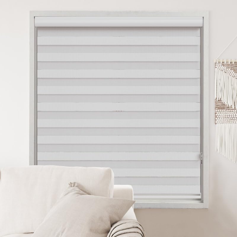 Shadesu Custom Size Zebra Blinds for Windows, 96" W x 72 H, White, Dual Layer Free-Stop Zebra Shades, Light Control for Day and Night, Sheer Blinds for Indoor Windows, Bedroom, Kitchen