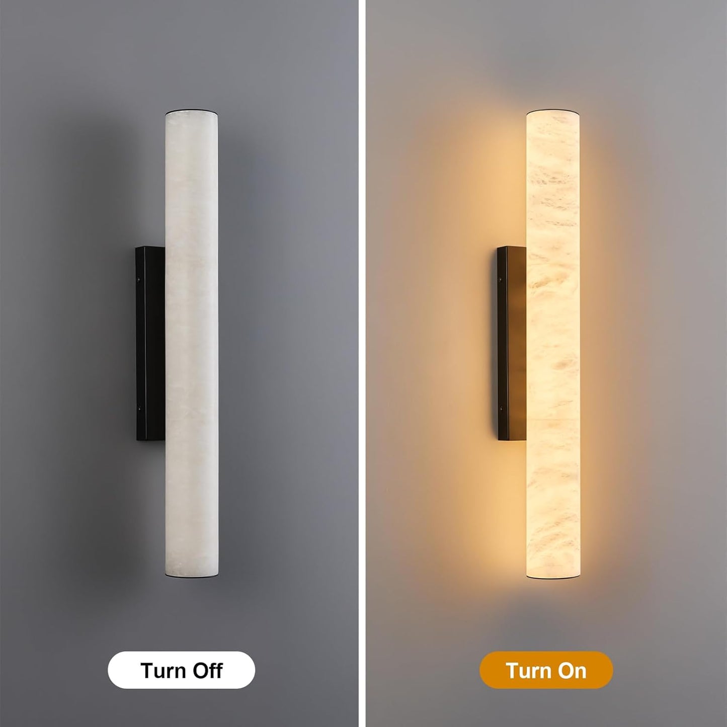 LMQNINE Natural Alabaster Wall Sconces Spanish Marble Wall Light Cylinder Modern Black LED Sconce for Living Room Bedroom Bathroom Stairs(M-1Pack)