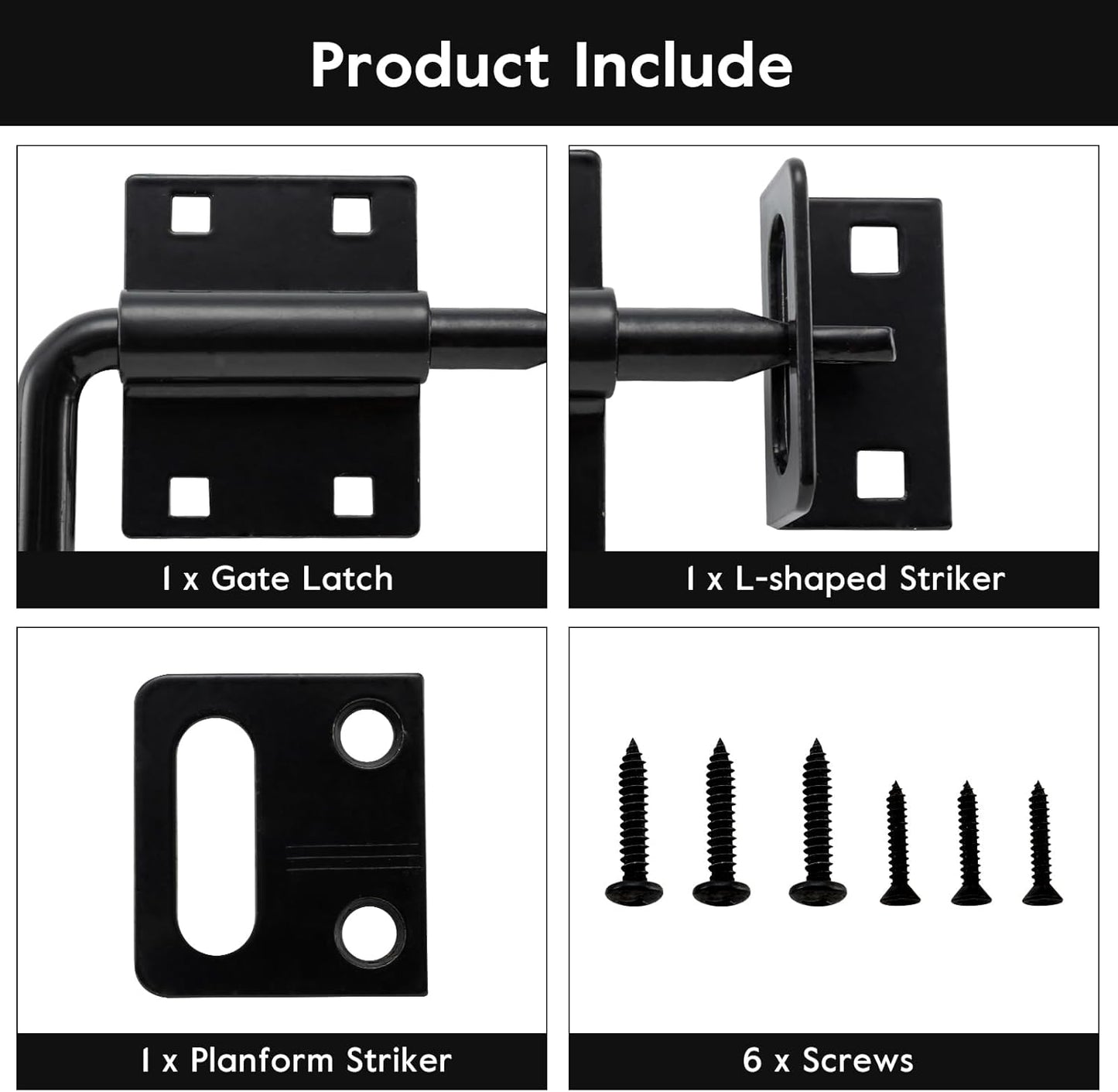 HOME MASTER HARDWARE Heavy Duty Slide Bolt Gate Latch, Sliding Bolt Door Latch Gate Lock Hardware with Padlock Hole, 2 in 1 Barrel Bolt Latch for Wooden Fence/Shed Door/Yard Door/Barn Door, Black
