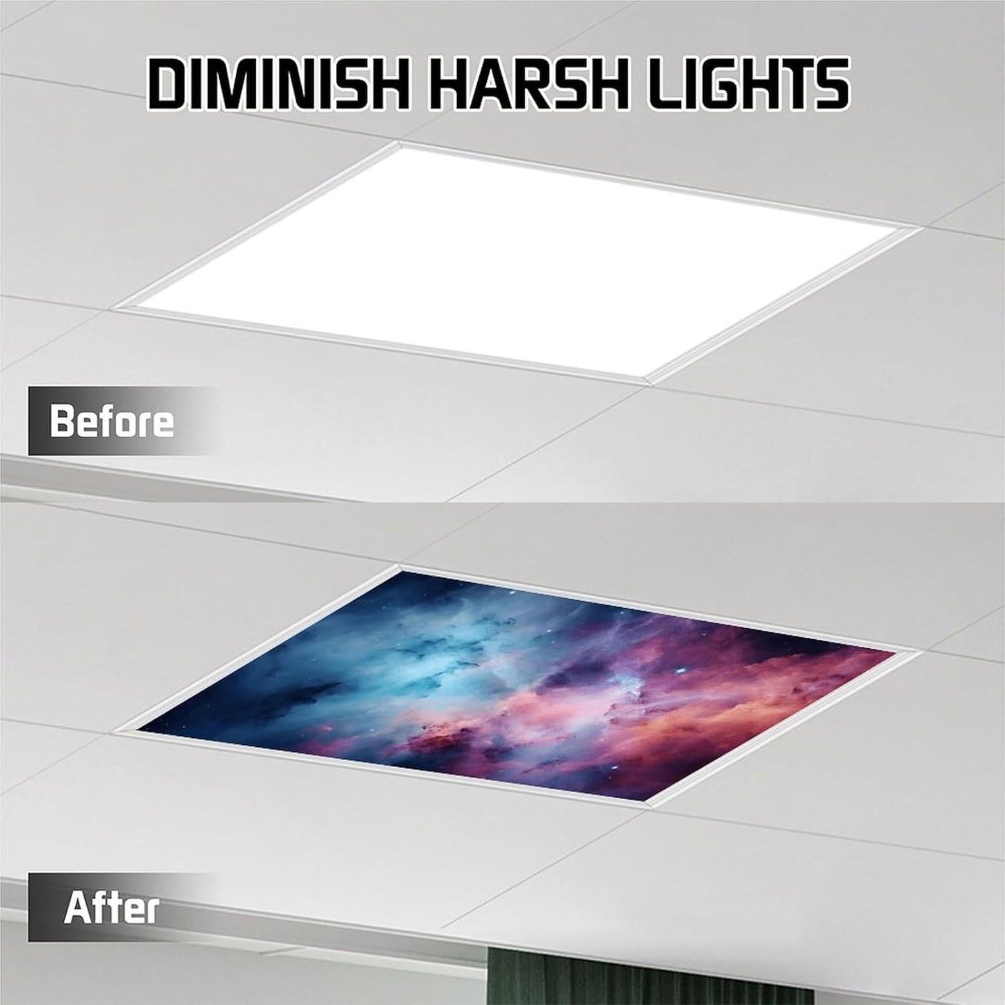 2PCS Fluorescent Light Cover for Ceiling Light Classroom-Starry Night Patten Magnetic Light Cover Shade Panel,Decorative Film Filter for Reducing Harsh Glare Flicker Home School Office Decorations