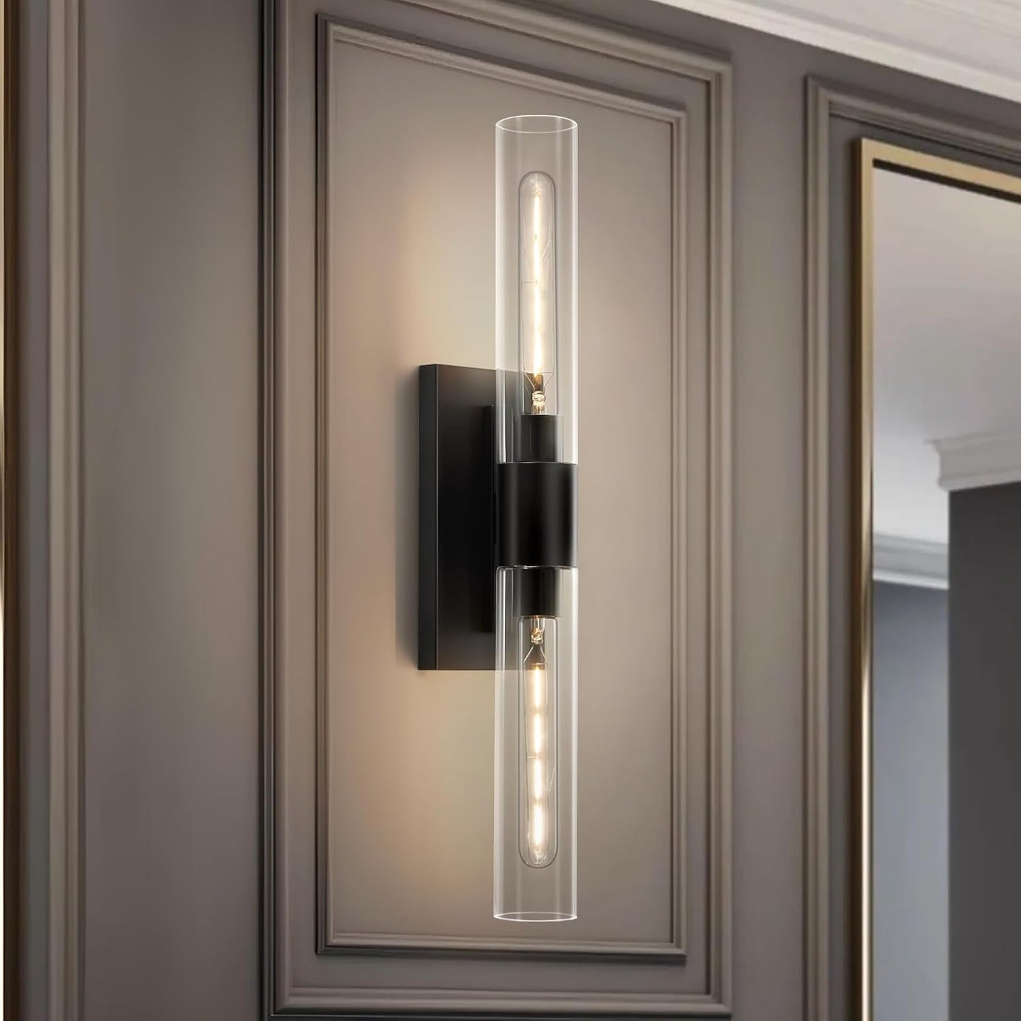 24.8" L Wall Sconces 2-Lights Black Wall Lights Fixtures Morden Cylinder Wall Light for Bathroom Vanity Light Indoor Wall Mounted Lamps for Living Room,Bedroom,Hallway