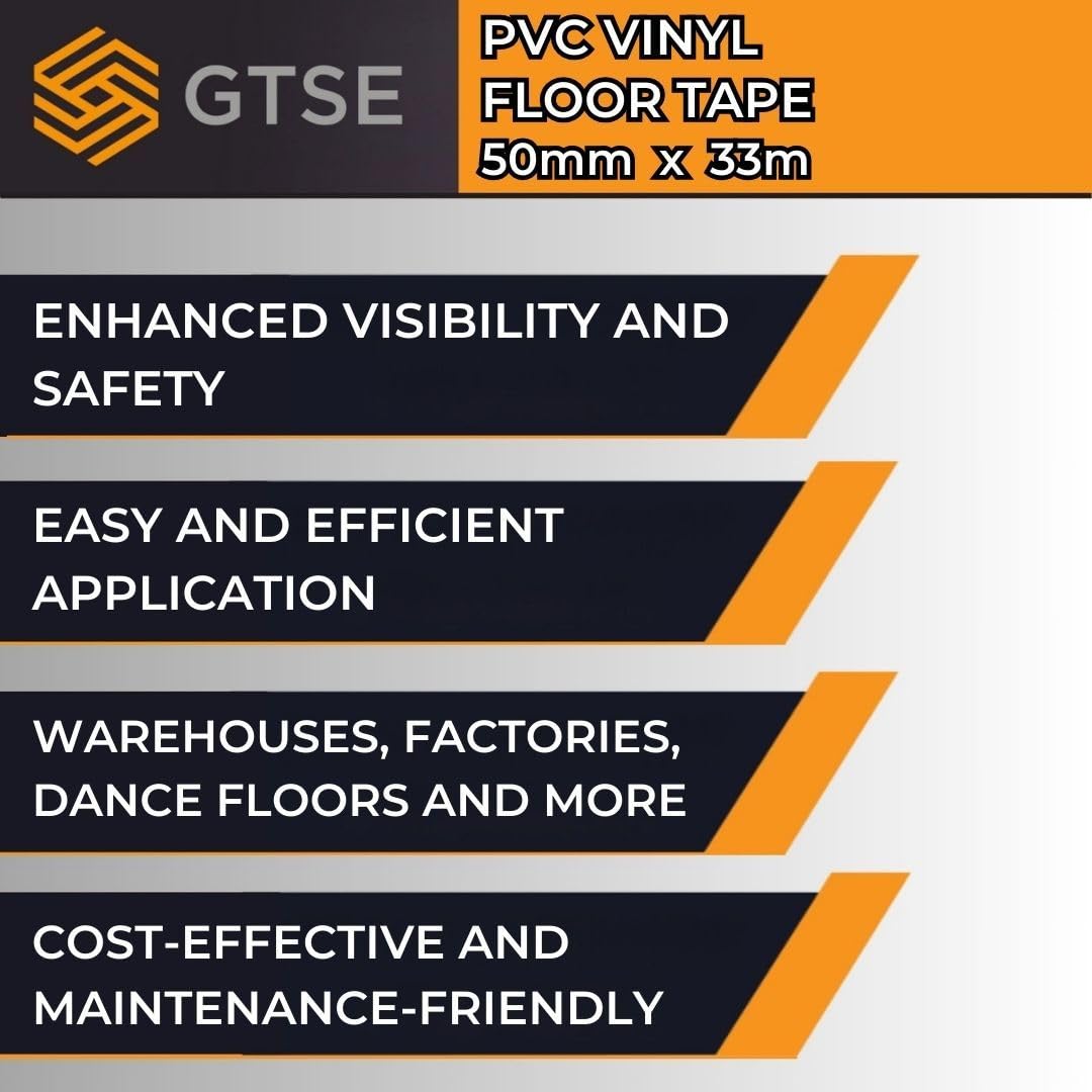 GTSE 2 inch x 108 ft Orange PVC Vinyl Floor Tape, Safety Marking Tape, 6 mil Thick, Suitable for Dance Floors, Gyms, Warehouses, Sports Facilities