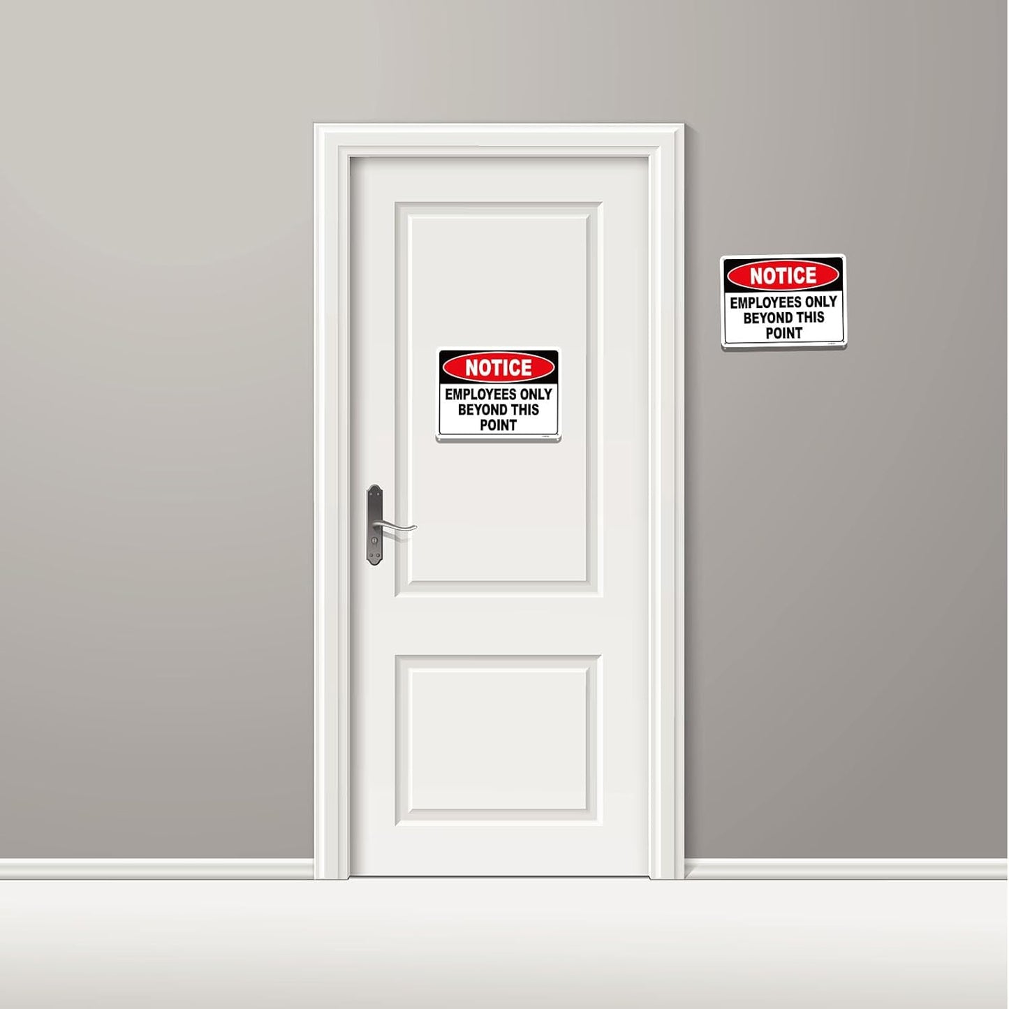 2PC Employees Only Beyond This Point Sign, 10 x 7 Inches - Aluminum - No Customers Allowed In Work Area For Door, Do Not Enter, Restricted Area Sign