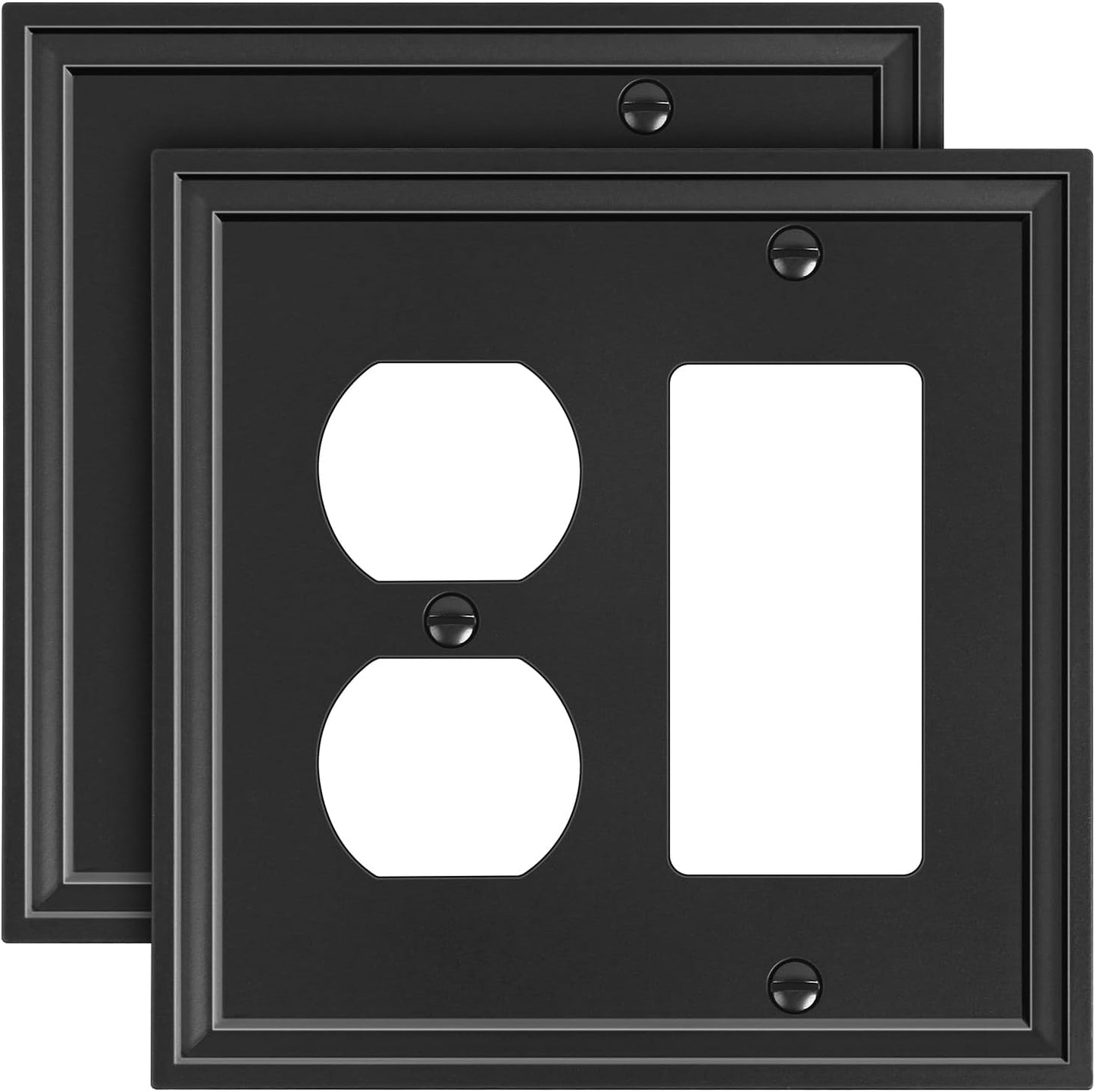 2-Pack Combo Duplex/Decorator Light Switch Cover Plate, Black Modern Decorative Electrical Outlet Covers, Bamboo Fiber Wall Switch Plates and Outlet Covers
