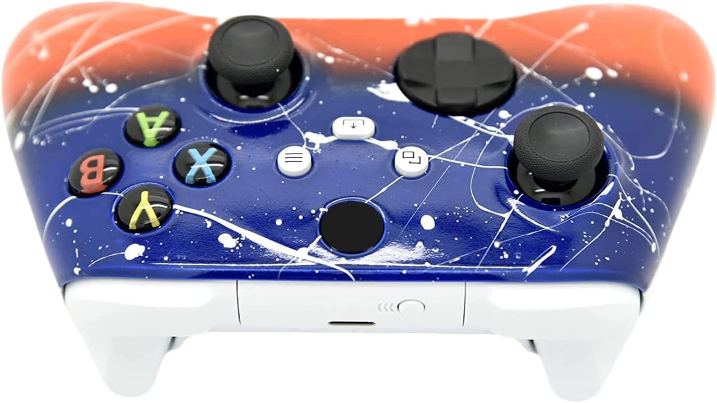 Hand Airbrushed Fade Custom Controller Compatible with Xbox Series X/S & Xbox One (Series X/S Blue & Orange White Drip)