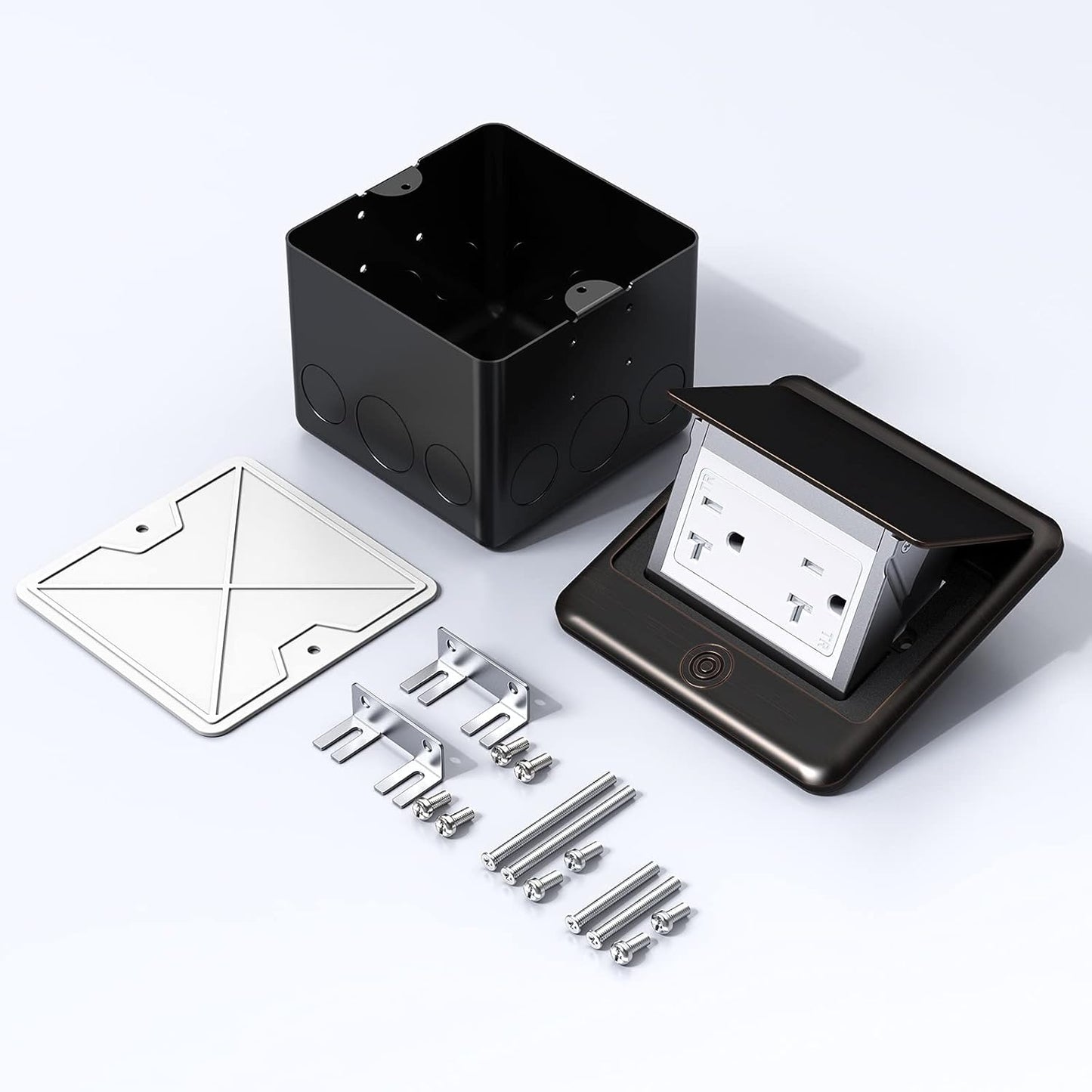 KYHSHJ Pop Up Floor Electrical Outlet Box Kit,20 Amp Stainless Steel TR Tamper-Resistant Duplex Receptacle Outlet, Corrosive Resistant Hardware,ETL Listed, Oil Rubbed Bronze