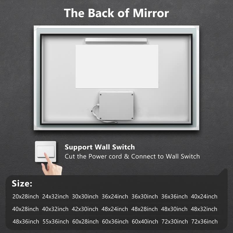 ROOMTEC 48X30 Inch Led Mirror for Bathroom,Backlit Lighted,Anti-Fog, Dimmable, Vertical & Horizontal Mount (Square-48 * 30",Frosted), Silver