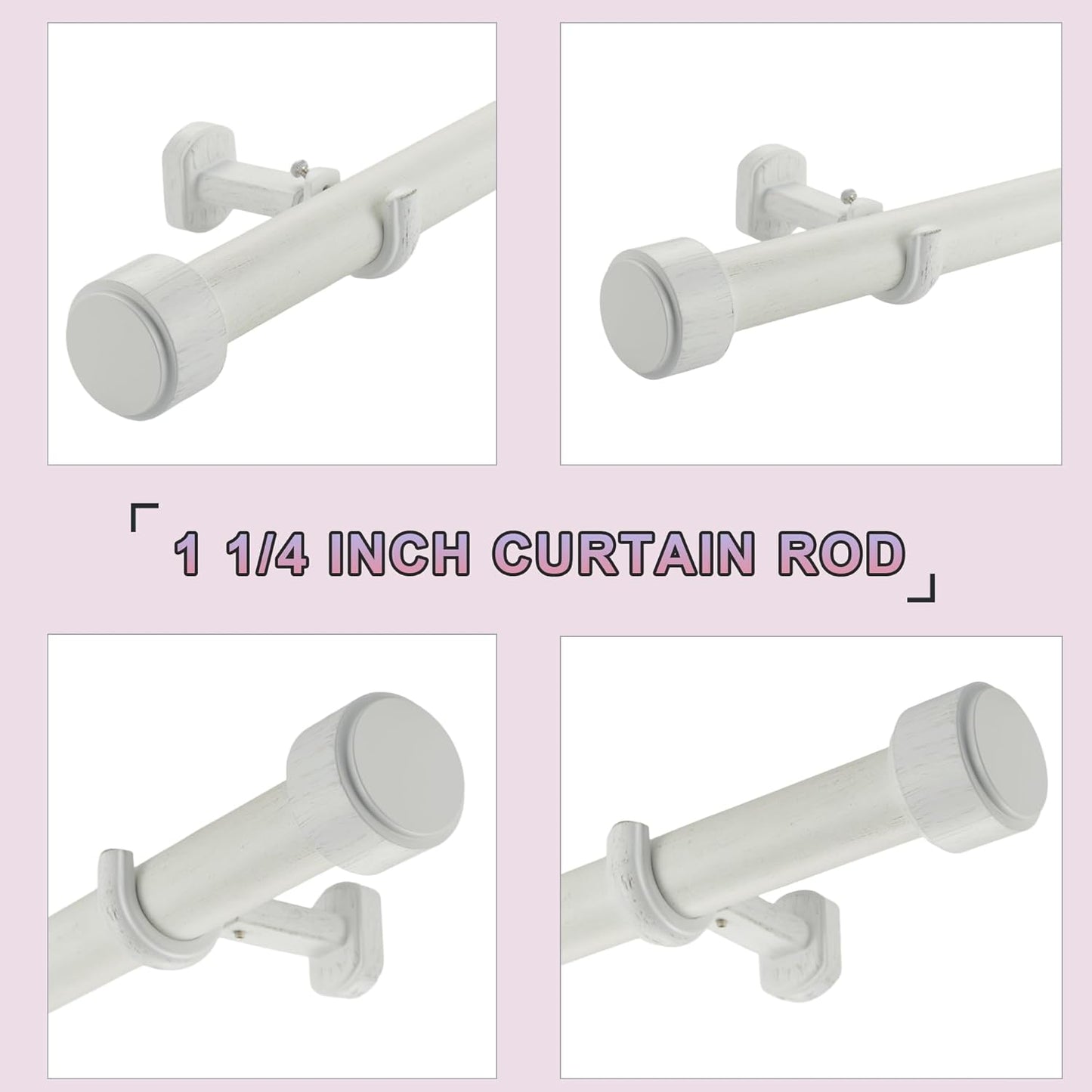 Heavy Duty Curtain Rods,1 1/4" Large Diameter Premium Nonadjustable Curtain Rod,54in/4.5ft Custom Window Treatment Rods with Durable Aluminum Brackets and End Caps,White Finish