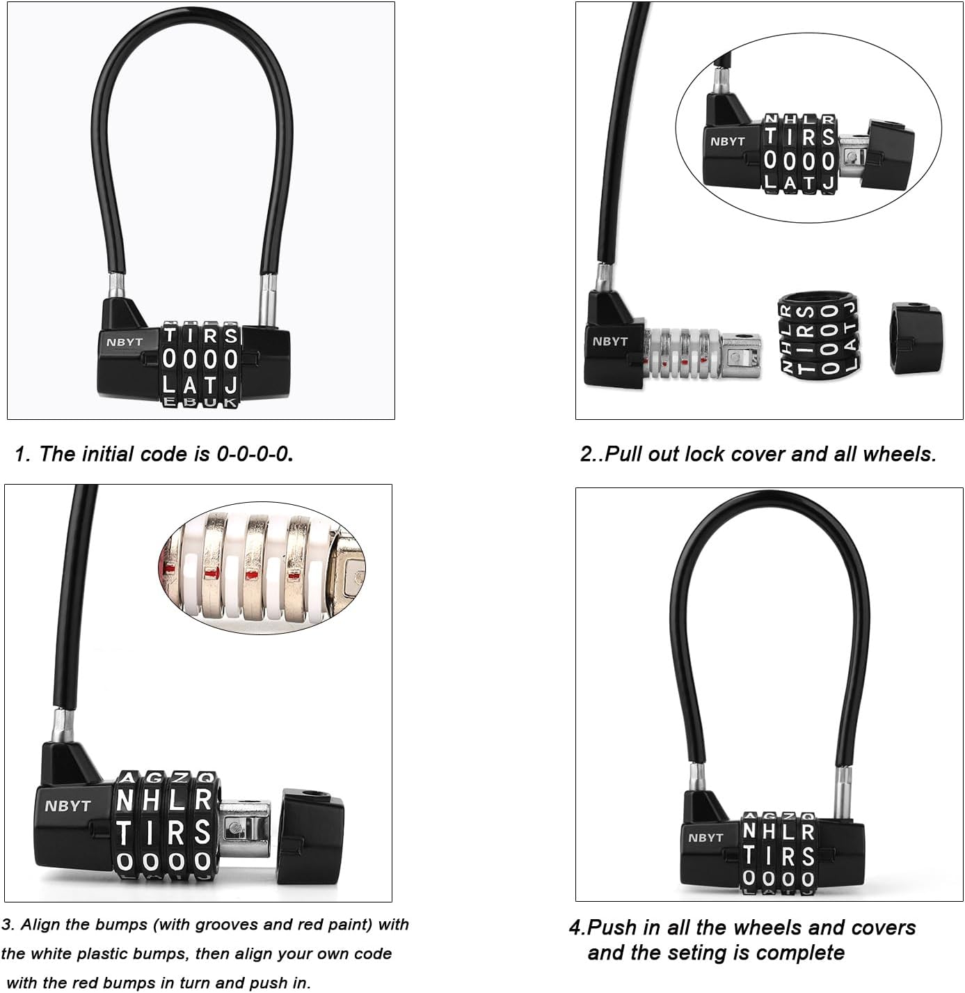 4-Word Resettable Combination Lock, Letter Lock- Home Security Padlock with 5mm Anti-Theft Cable for Garden Gates, Pool, Refrigerator,Gates, Storage ,Cabinet(7''(Locking Span 3.5''))