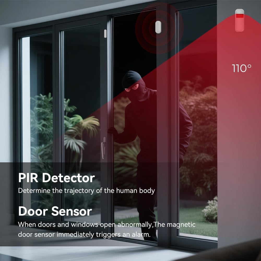 Home Security Alarm System,DIY Wireless WiFi Alarm System (Motion Detector, Door Window Sensor, Remote Control, Siren), Compatible with Alexa and Google for House, Apartment