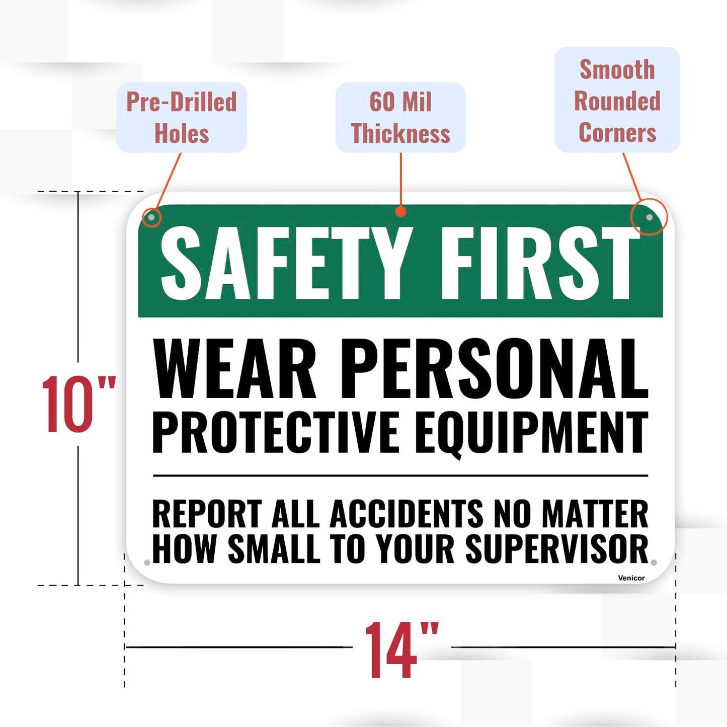 1PC Safety Sign, 14 x 10 Inches - Aluminum - Safety Decorations Posters For Workplace - Wear Personal Protective Equipment