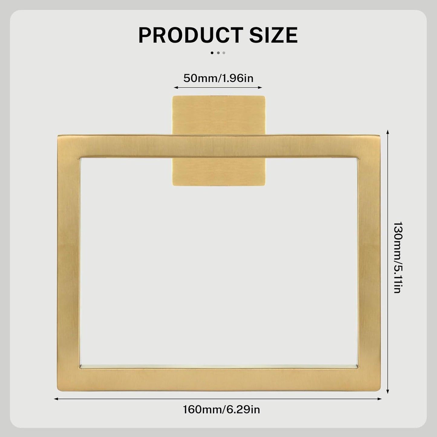 2-Piece Brushed Gold Towel Ring,Square Hand Towel Holder,Stainless Steel Modern Towel Holder Wall-Mounted Bathroom Towel Ring Towel Rack