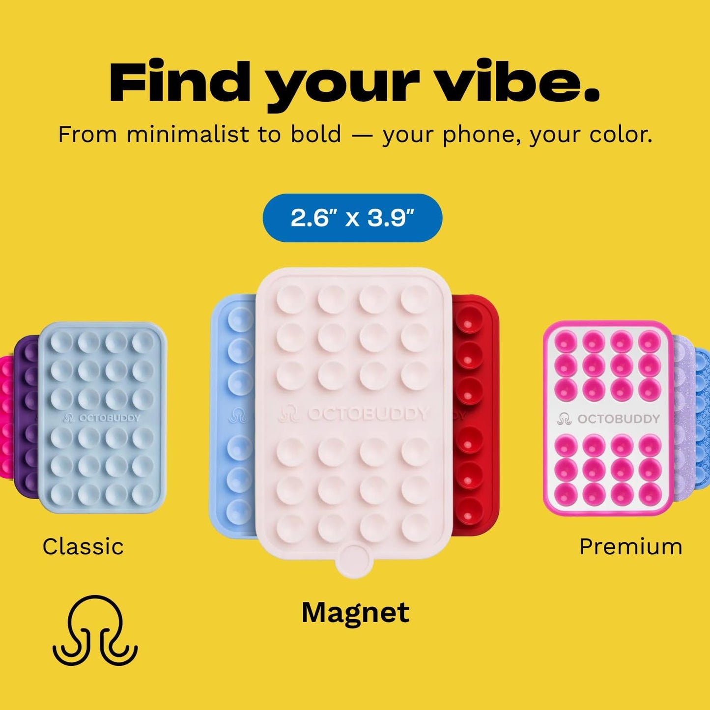 OCTOBUDDY Magnet - Dual Magnetic & Suction Phone Mount - Magnetic-Compatible Silicone Mobile Holder - Hands-Free Selfies & Videos - Content Creator Accessory - 2.6″ x 3.9″, Baby Blue