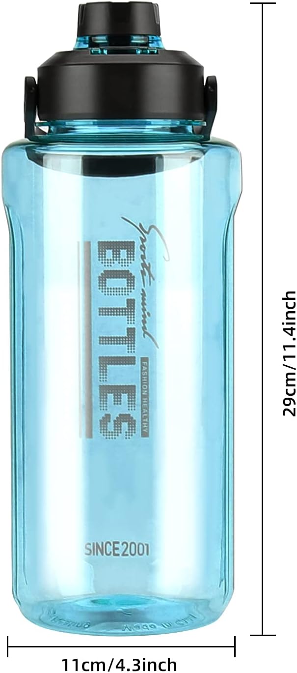 Half Gallon/64oz Water Bottle With Handle, 2L Leak proof BPA Free Fitness Sports Water Jug, Ensure You Drink Enough Water Daily for Gym and Outdoor Sports(Blue)