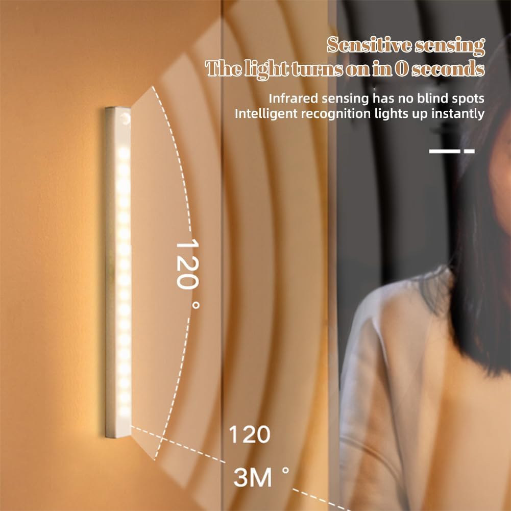 Punch-Free Smart Sensor Magnetic Rechargeable Led Lights, Rechargeable Motion Sensor Lights, Motion Sensor Light Indoor, for Wardrobes Kitchens Closets and Studios (2Set-White,20cm/7.87in)