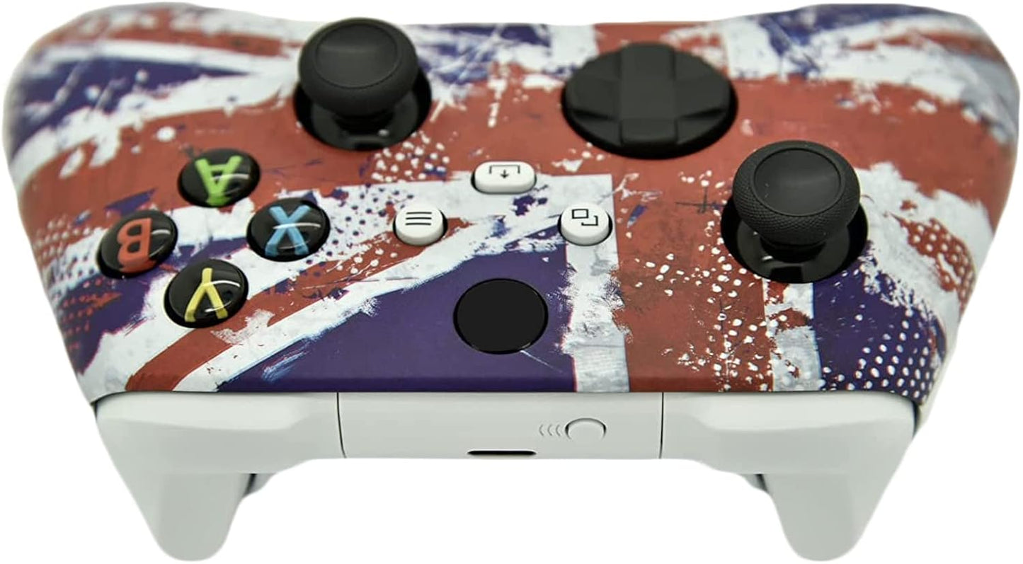 Hand Airbrushed Fade Custom Controller Compatible with Xbox Series X/S & Xbox One (Series X/S U.K Flag/White)