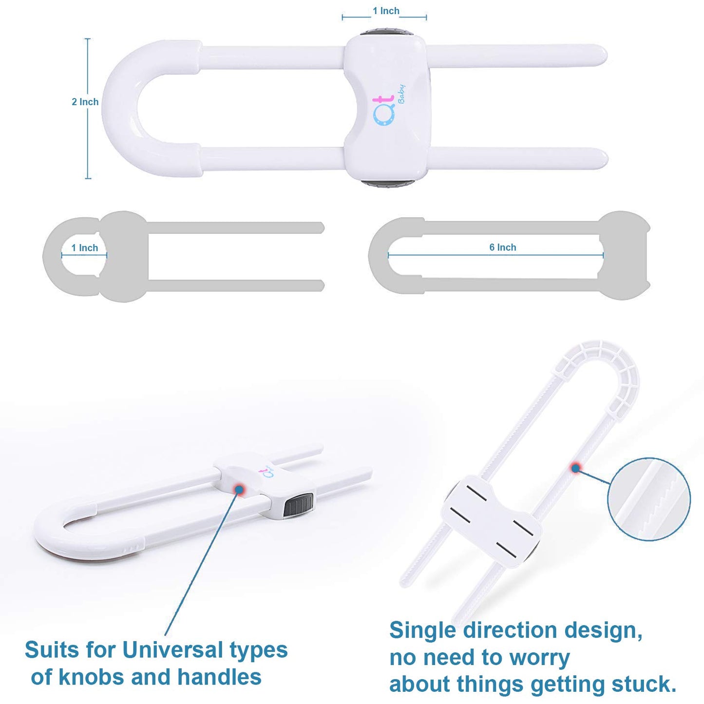 20 Pack - Baby Proofing Cabinet Locks Adjustable U Shaped Baby Safety Latches for Drawers, Fridge, Closet Modern Baby Proofing Cabinet Lock with Extra Secure Lock Buttons (White)
