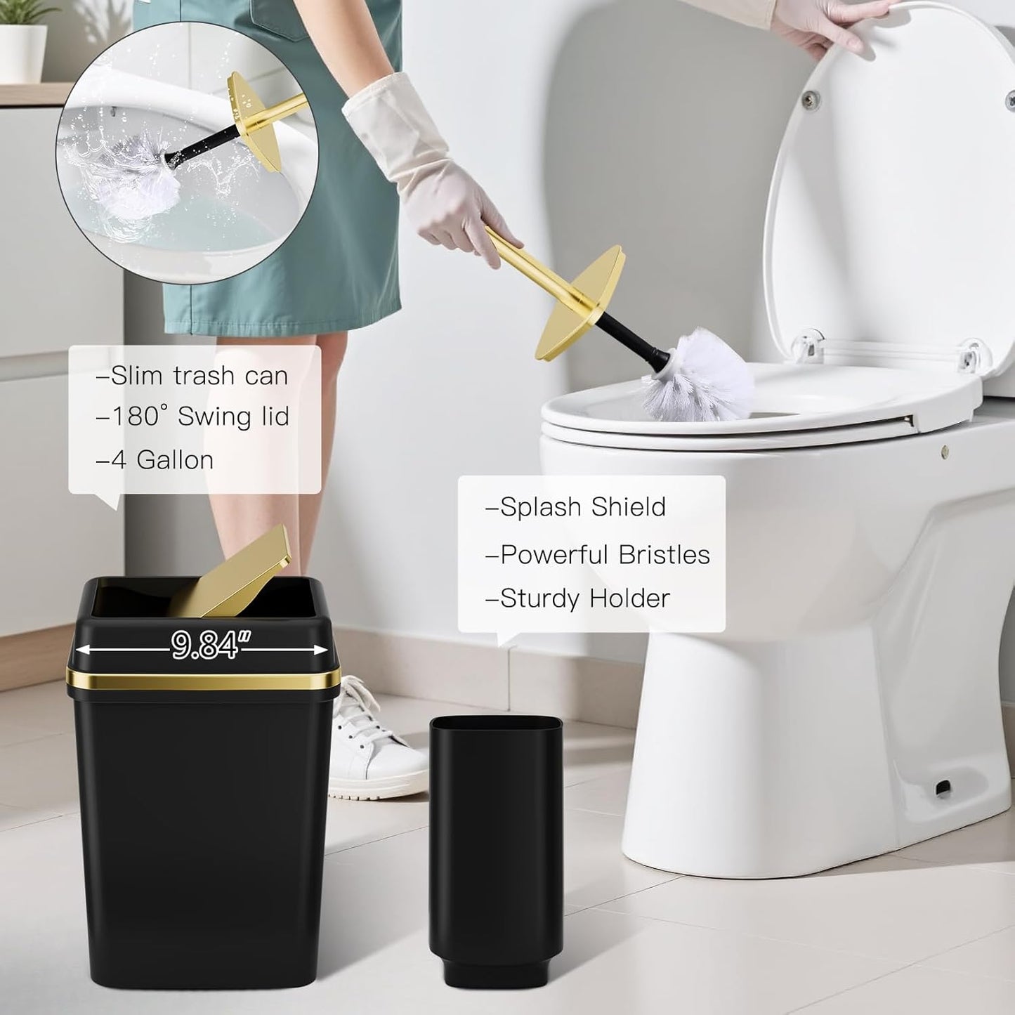 25PCS Bathroom Accessory Set, Black Bathroom Set with Large-Capacity 4 Gallon Trash Can,Bathroom Sets with Shower Curtain and Rugs, Bathroom Rugs Set, Home Decor
