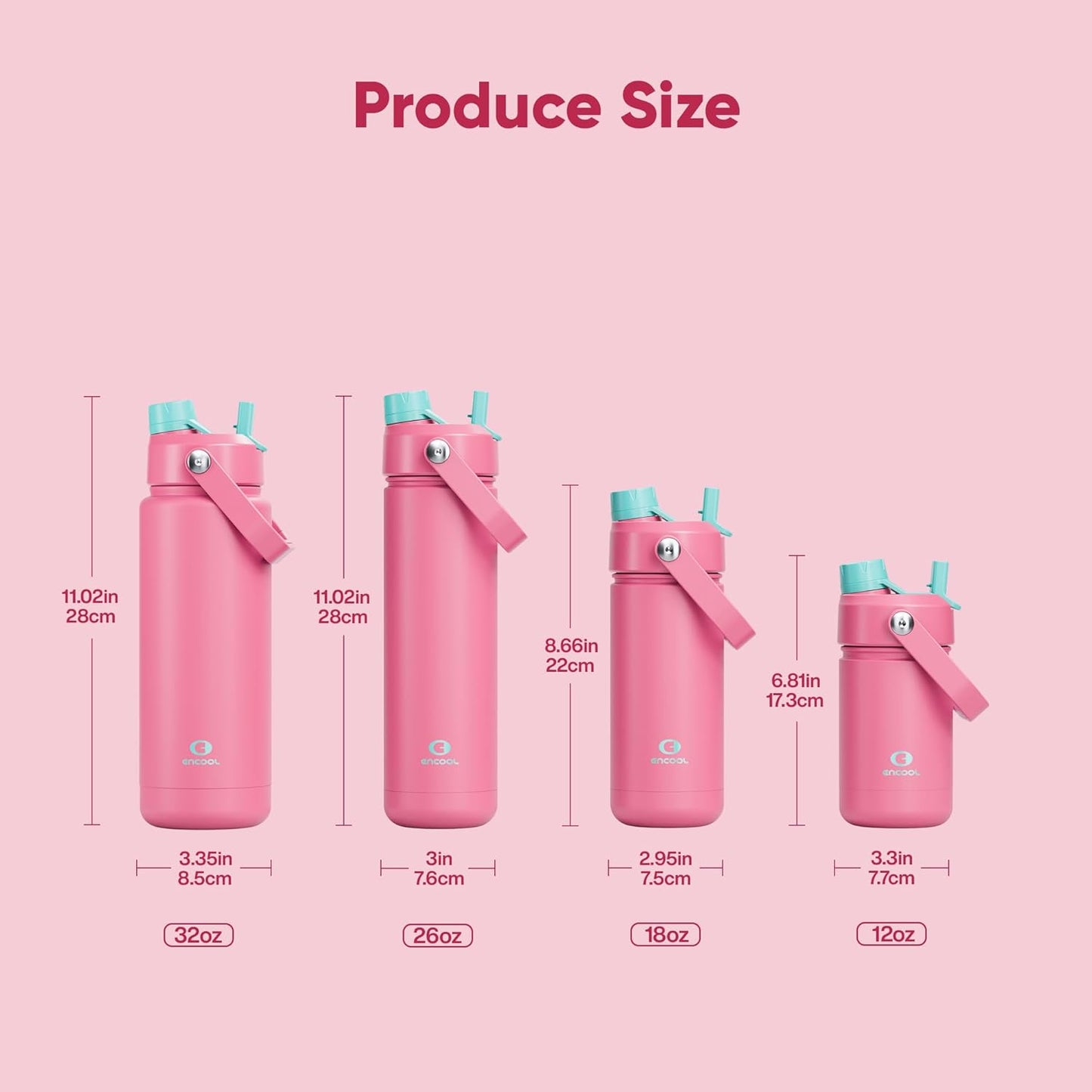 ENCOOL Insulated Water Bottle with Straw Stainless Steel Water Bottle, Leak-Proof, BPA-Free, Double Wall Vacuum Keeps Cold for 24 Hours for Sports, Travel, School (18 oz, Tulip)