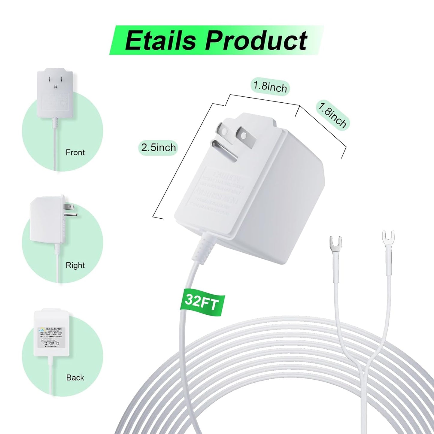24 Volt Doorbell Transformer Power Supply for Ring Video Doorbell,C Wire Adapter,Compatible with Ring,Google Nest,WYZE, Eufy,Blink Video Doorbells(with Mounting Tool)