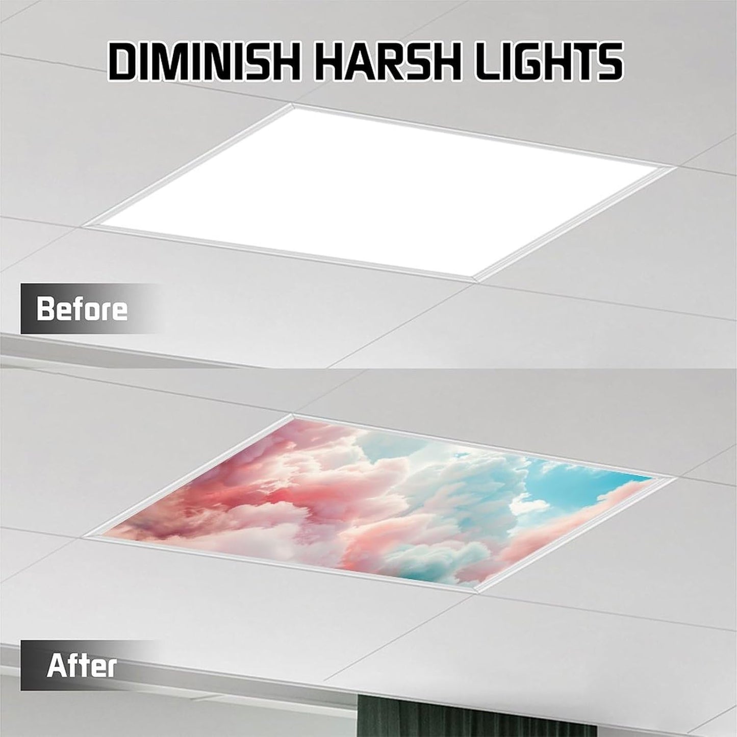 2PCS Fluorescent Light Cover for Ceiling Light Classroom-Cloud Magnetic Light Cover Fluorescent Light Shade Panel,Decorative Film Filter for Reducing Harsh Glare Flicker Home School Office Decorations
