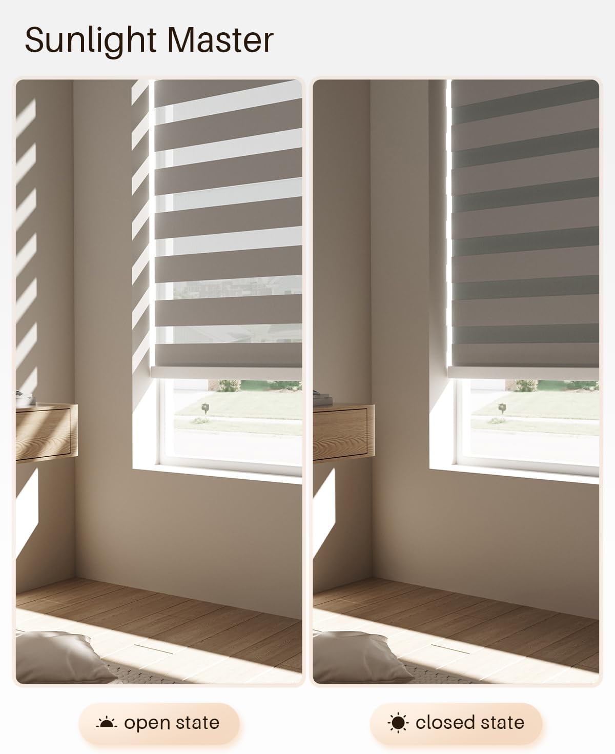 Smart Zebra Blinds for Windows, Alexa Motorized Blinds with Remote Control, Automatic Electric Power Zebra Shades for Indoor Windows (30" W x 72" H, Gray Fabric & White Shell)
