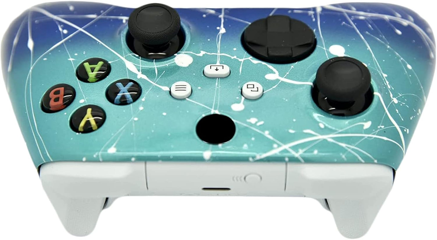 Hand Airbrushed Fade Custom Controller Compatible with Xbox Series X/S & Xbox One (Series X/S Teal & Blue White Drip)