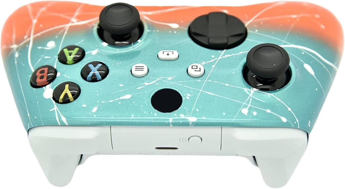 Hand Airbrushed Fade Custom Controller Compatible with Xbox Series X/S & Xbox One (Series X/S Teal & Orange White Drip)
