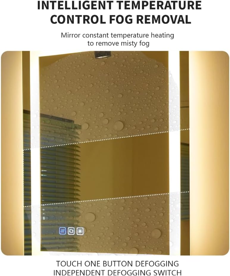20 * 28inches LED Mirror, Smart Bathroom Mirror with Lights, Anti-Fog, Tempered Glass, 3 Colors Dimmable, Front and Backlit, CRI 90+, Wall Mounted, Memory