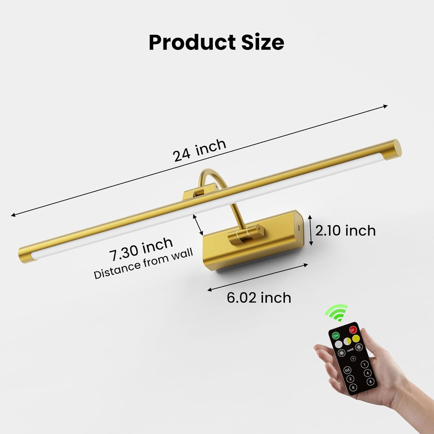 24" Picture Frame Light with 1pcs Extra 8000mAh Battery - Brass Cordless Rechargeable Wall Sconce with Remote for Office, Hallway & Large Art