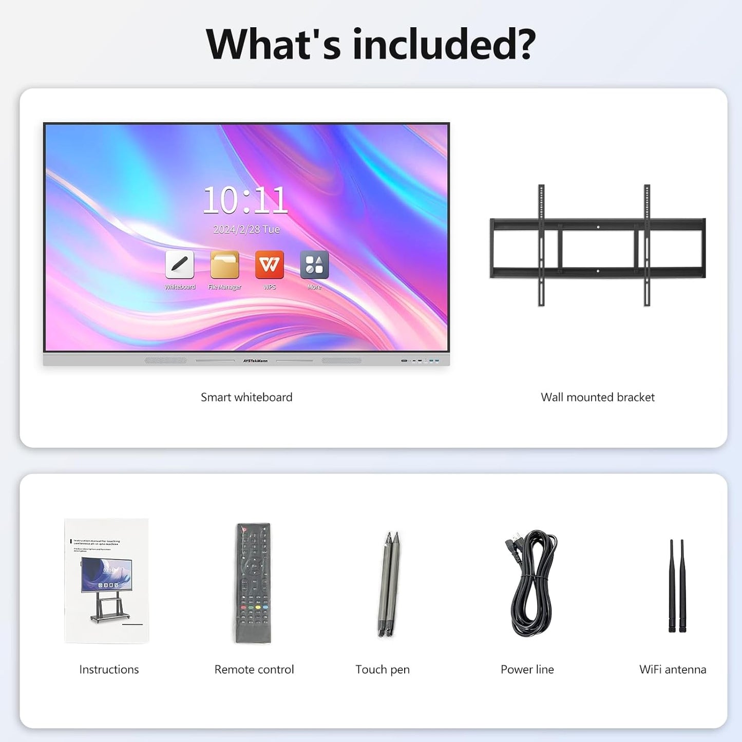Smart Board 55 inch 4K Interactive Whiteboard Touch Screen, Digital Smart Whiteboard for Classroom and Business with Android 14.0-8+128 GB(Wall Mount Included)