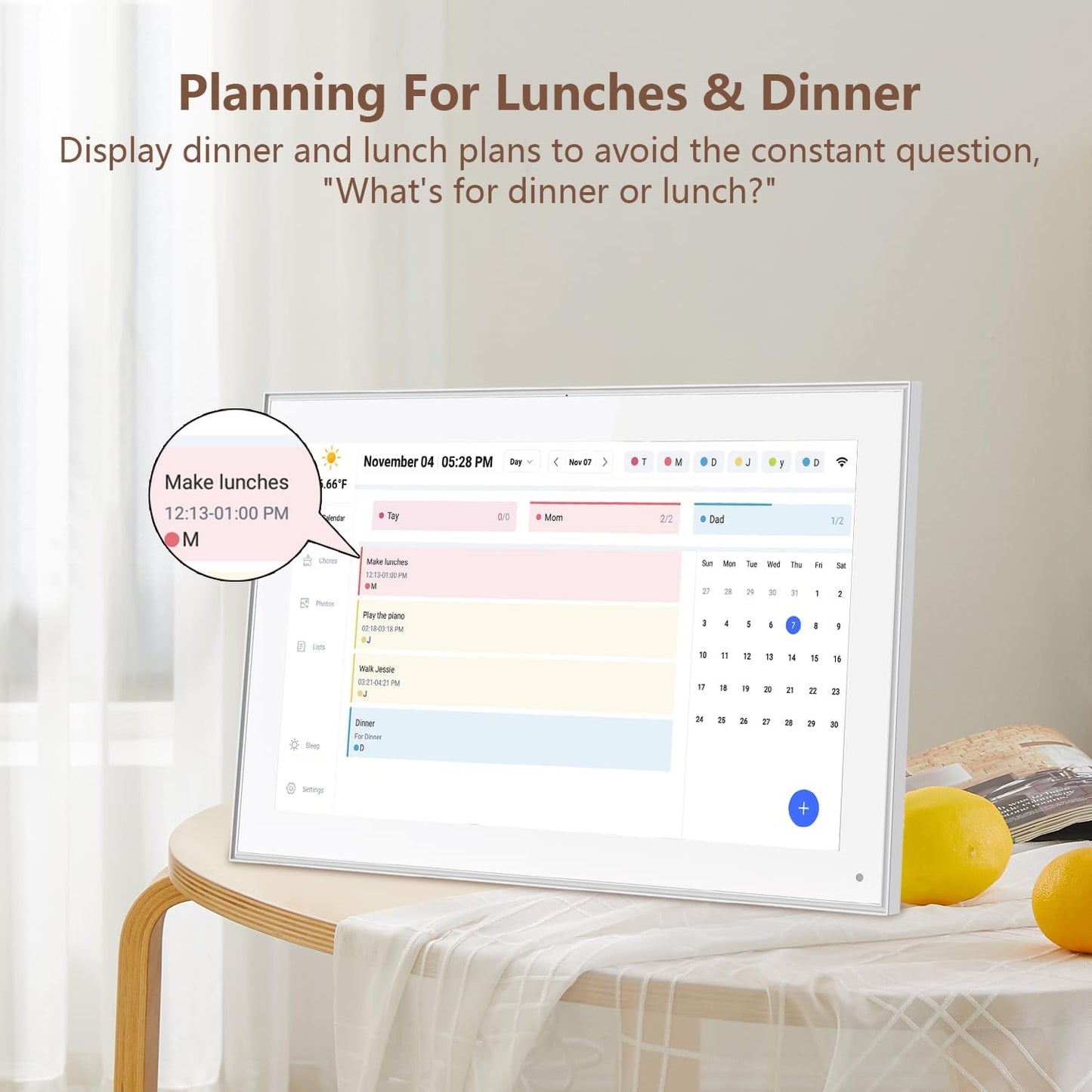 15.6 inch Digital Calendar & Chore Chart,Smart Touchscreen Interactive Display for Family Schedules, Wall & Desk Mountable, Digital Photo Frame Functon, Great for Organizing Your 2025 Calendar