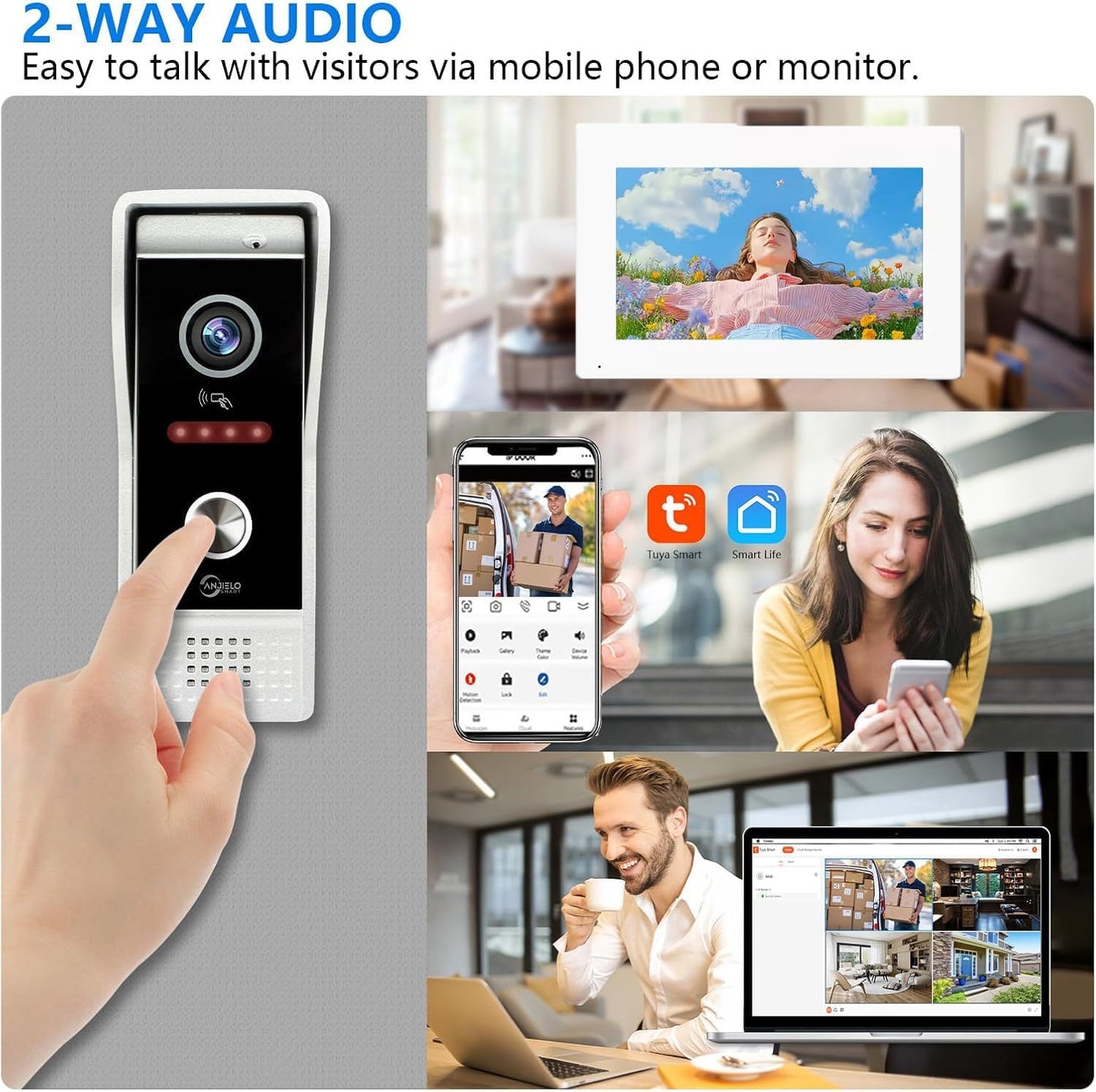 WiFi Video Intercom System Doorbell with Camera,1080P Touch Screen Monitor,Ring Doorbell Camera,Support Night Vision Remote Unlock Dual-Way Intercom for Home Security System (1 BELL+ 2 MONITOR)