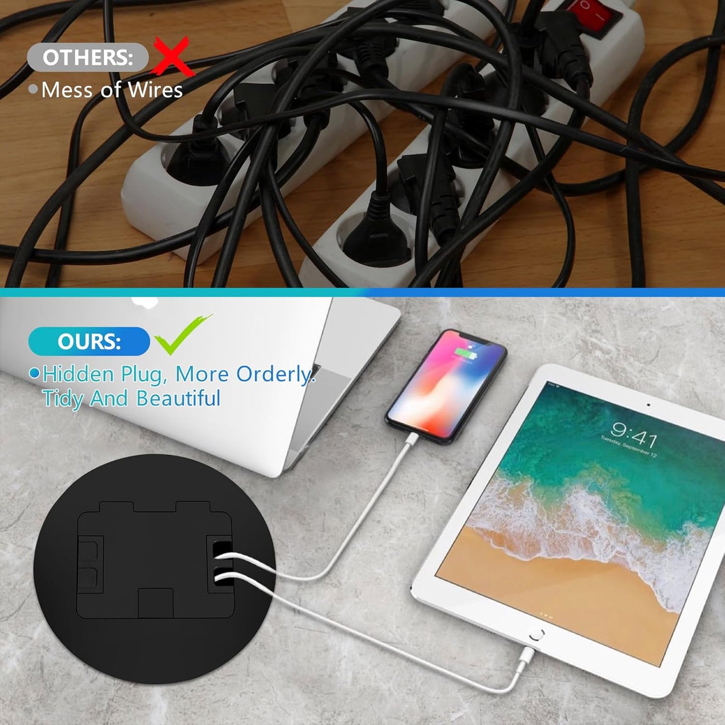 KYHSHJ Recessed Circular Floor Socket Kit with 20 Amp Stainless Steel TR Receptacle Outlet Stainless,Corrosive Resistant Hardware,Black