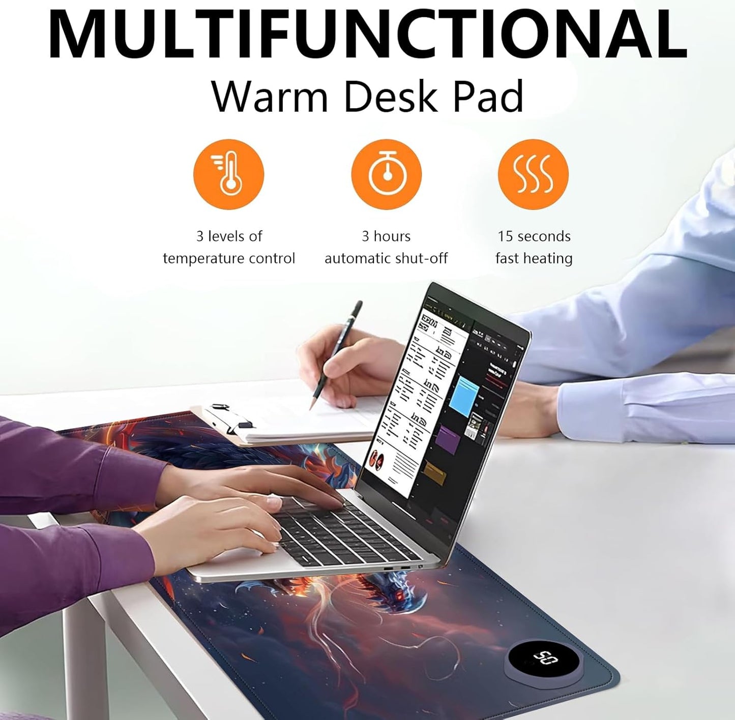 Heated Mouse Pad with 3 Levels Heated & 3 Hours Auto Shut-Off Mouse Pad for Warming Hands in Office Home, 23.6" x 14.2"Large Safe Desk Mat Hand Warmer,Watercolor Dragon