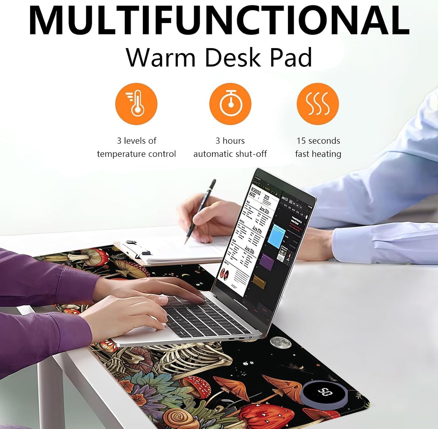 Heated Mouse Pad with 3 Levels Heated & 3 Hours Auto Shut-Off Mouse Pad for Warming Hands in Office Home, 31.5" x 13"Large Safe Desk Mat Hand Warmer,Kiss Skull