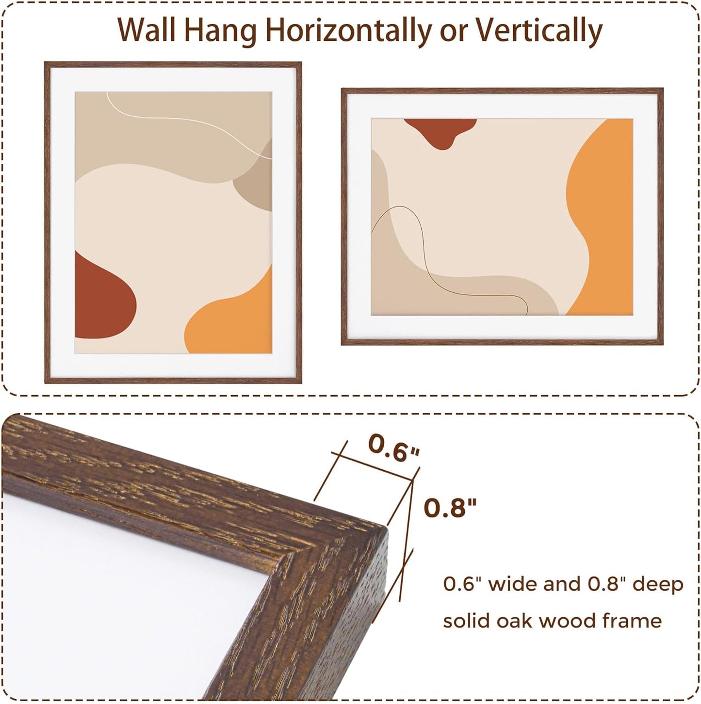 22x28 Picture Frame in Walnut, 22 x 28 Poster Frames for Wall, Solid Oak Wood Picture Frame 22"x28" with Glass, 22x28 Frame Matted to 18x24, 28x22 Wood Frame, 22 by 28 Art Frames, Walnut Color, 1 Pack