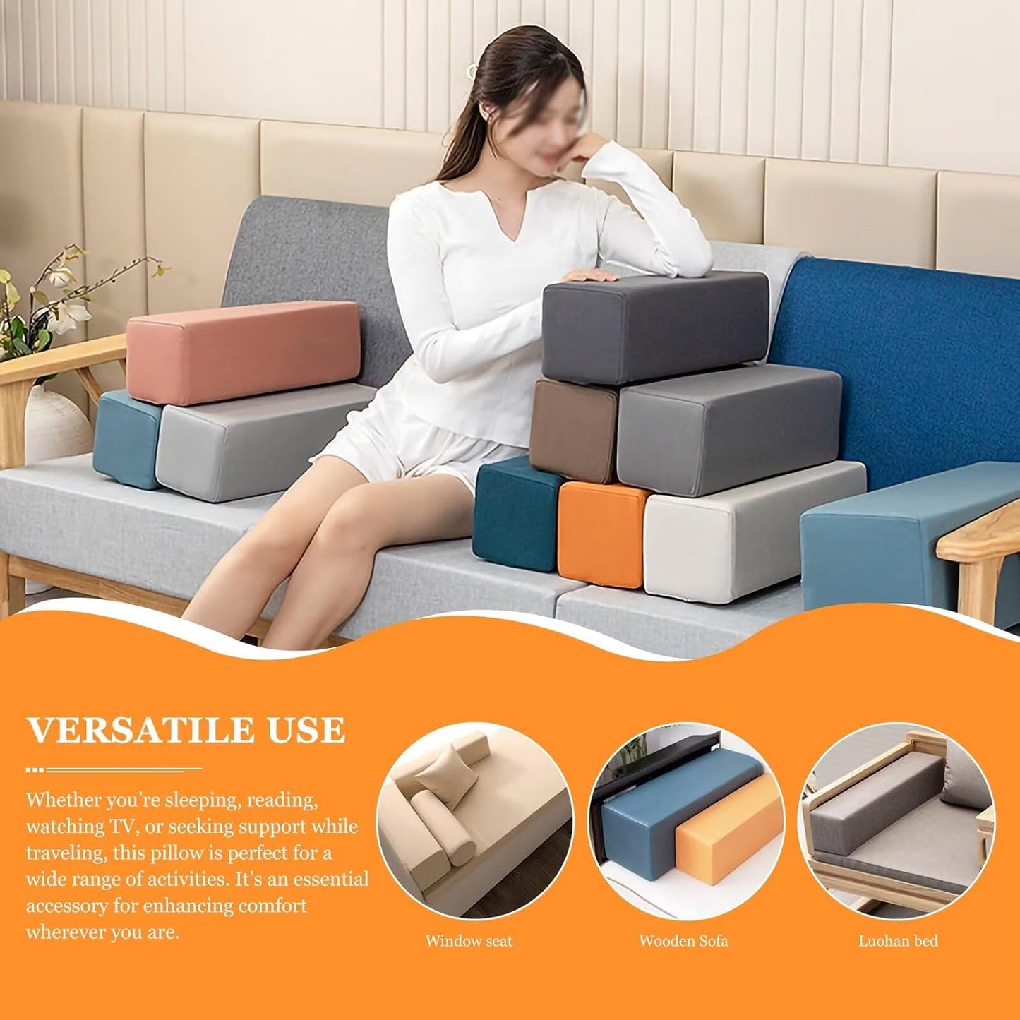 2 Pack Couch Arm Rest Pillow 8''x8''x20'' Faux Leatharie Armrest Cushion, High Density Foam Pillows, Removable & Washable Headboard Elbow Support for Armchair Sofa Bed, Dark Gray