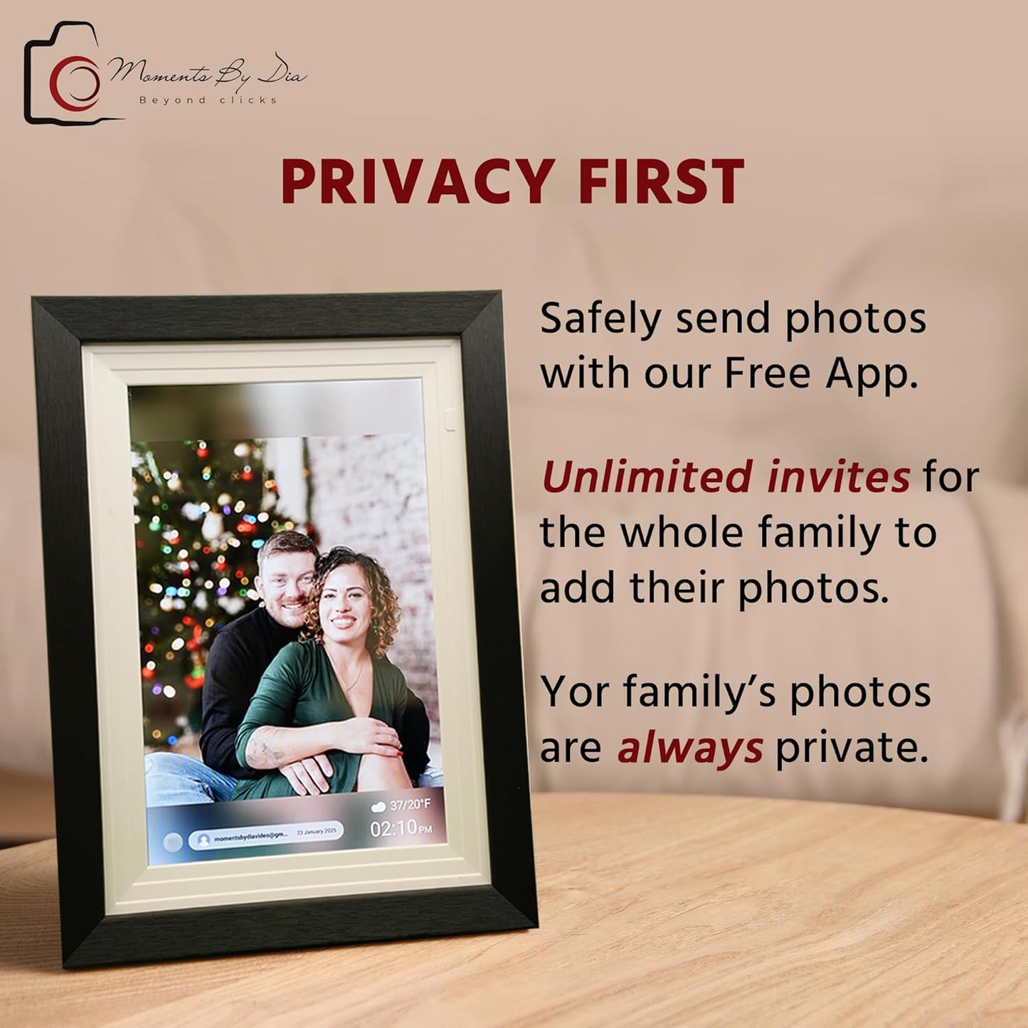 10.1” Frameo WiFi Smart Digital Photo Frame, 32GB with HD IPS Touchscreen, Auto-Rotate, Easy Photo & Video Sharing via Frameo App, Wall Mountable Electronic Gift for Family & Grandparents