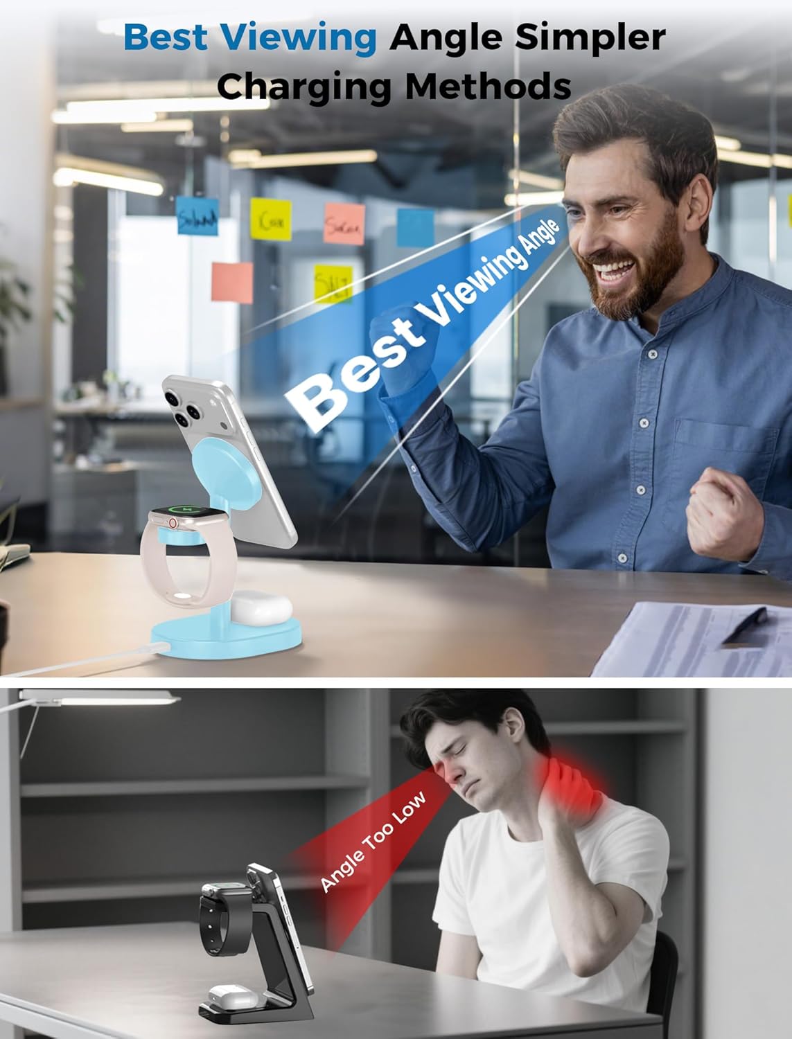 2025 3 in 1 Wireless Charging Station for Apple MagSafe Charger, 15W Fast Magnetic Mag-Safe Charger Stand for iPhone 17 16 15 14 13 12 Apple Watch AirPods Series, Gifts for Men (Ice Blue)