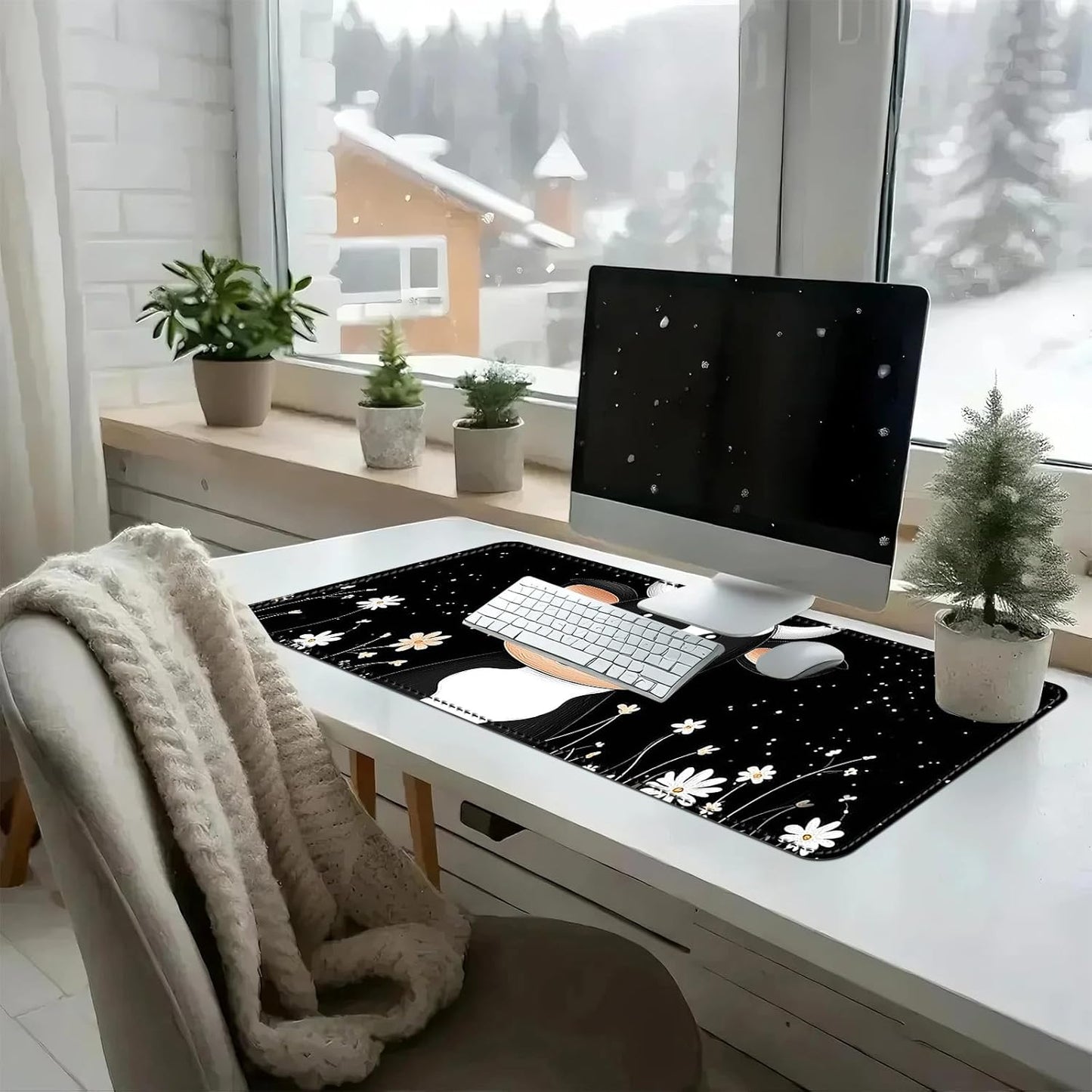 Heated Mouse Pad with 3 Temperature Settings(104°F–122°F),Large 31.5x13 Inch PU Leather Heated Desk Mat,Waterproof Warming Pad for Office,Gaming & Cold Hands Relief,Cute Black White Cow