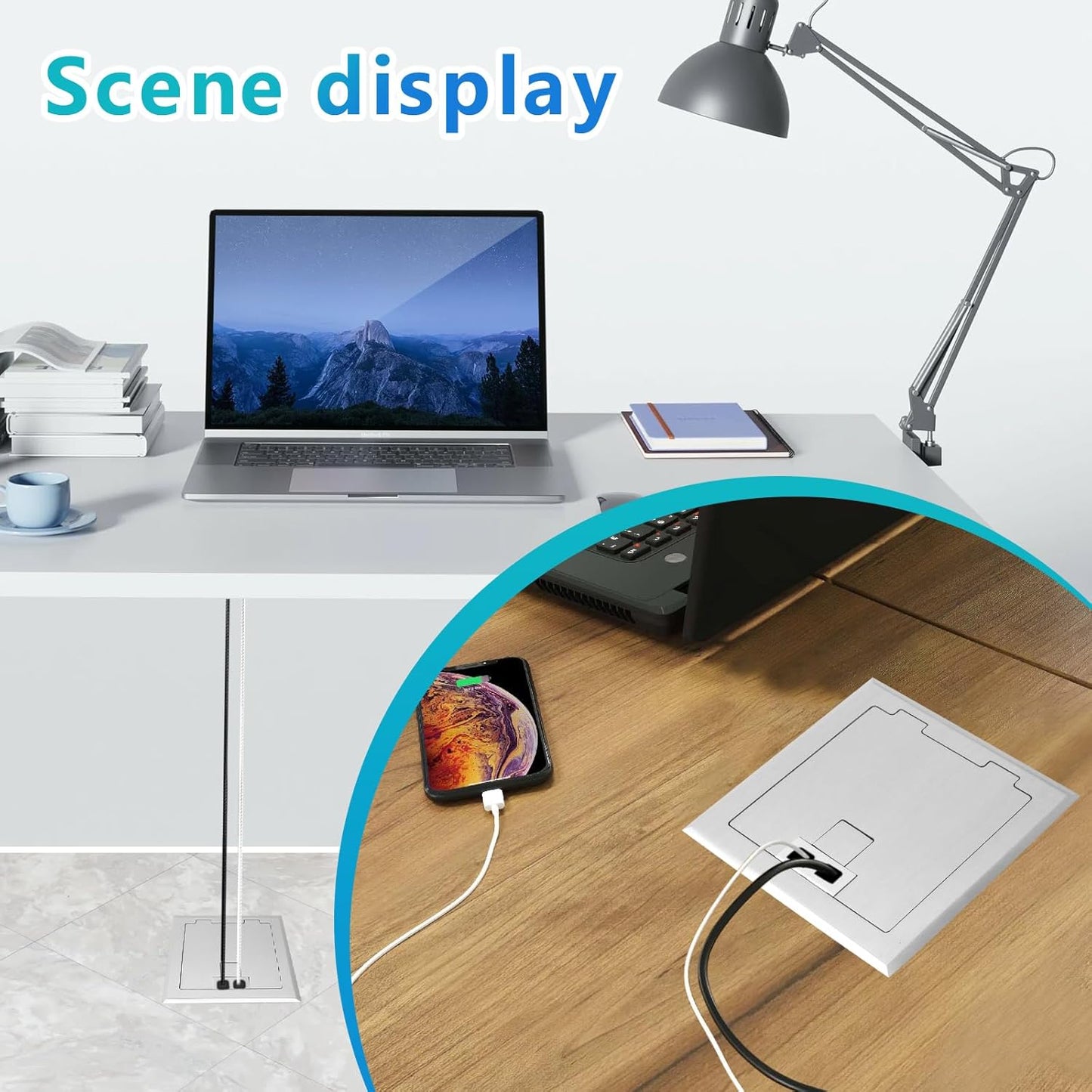 KYHSHJ Recessed Flat Hidden Socket Kit with 2 * 15A Receptacle,4.8A 1 USB-A Ports &1 USB-C Port+3-Port RJ45 Datacom Receptacle.Internal Height Adjustable,Corrosive Resistant Hardware,Silver