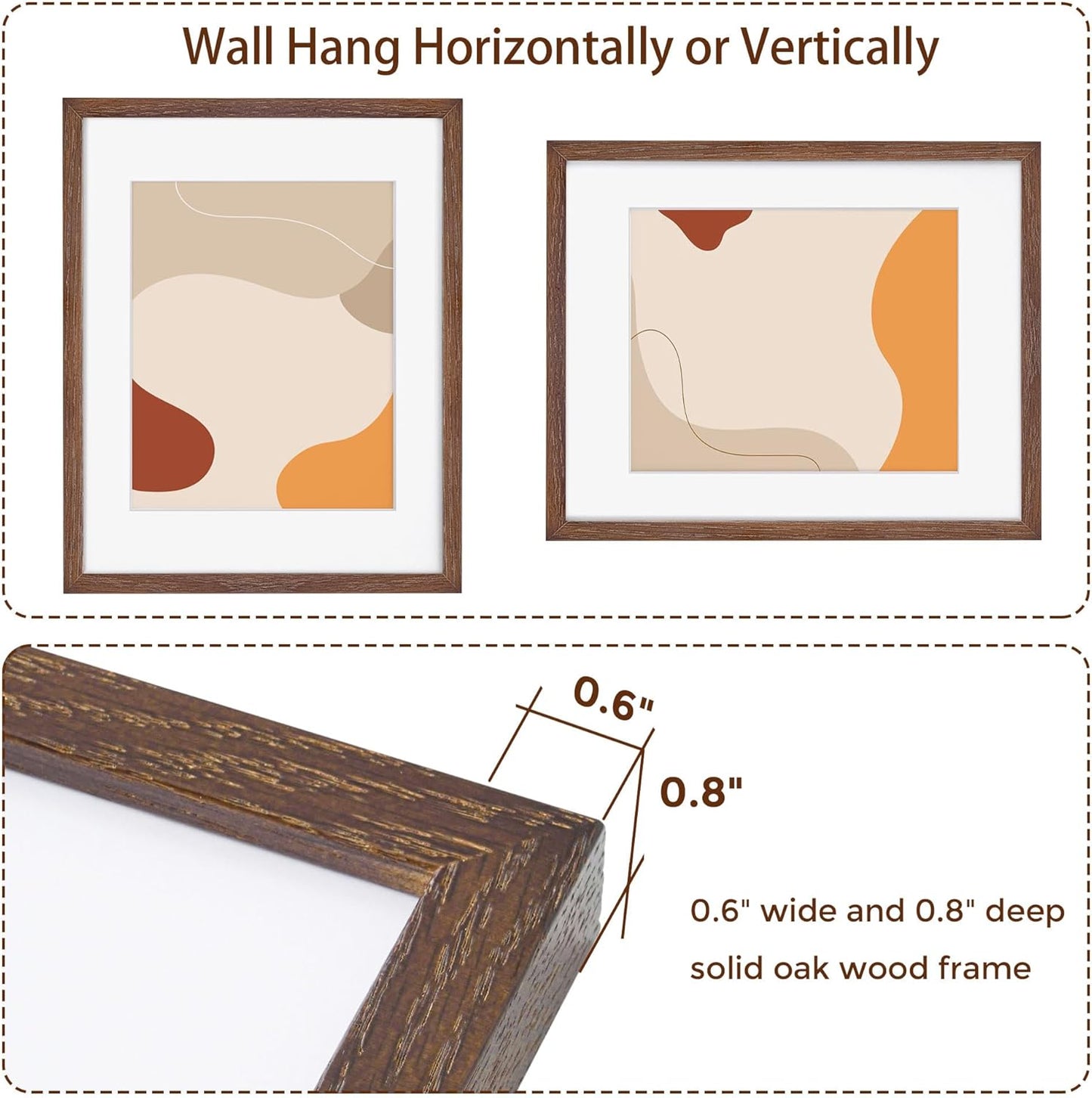 11x14 Picture Frame for Wall, 11 x 14 Photo Frames - Made of Solid Oak Wood & Tempered Real Glass, Rustic Wood 11 by 14 Frames for Home Decor, 11x14 Frame Matted to 8x10, Walnut Color, 1 Pack
