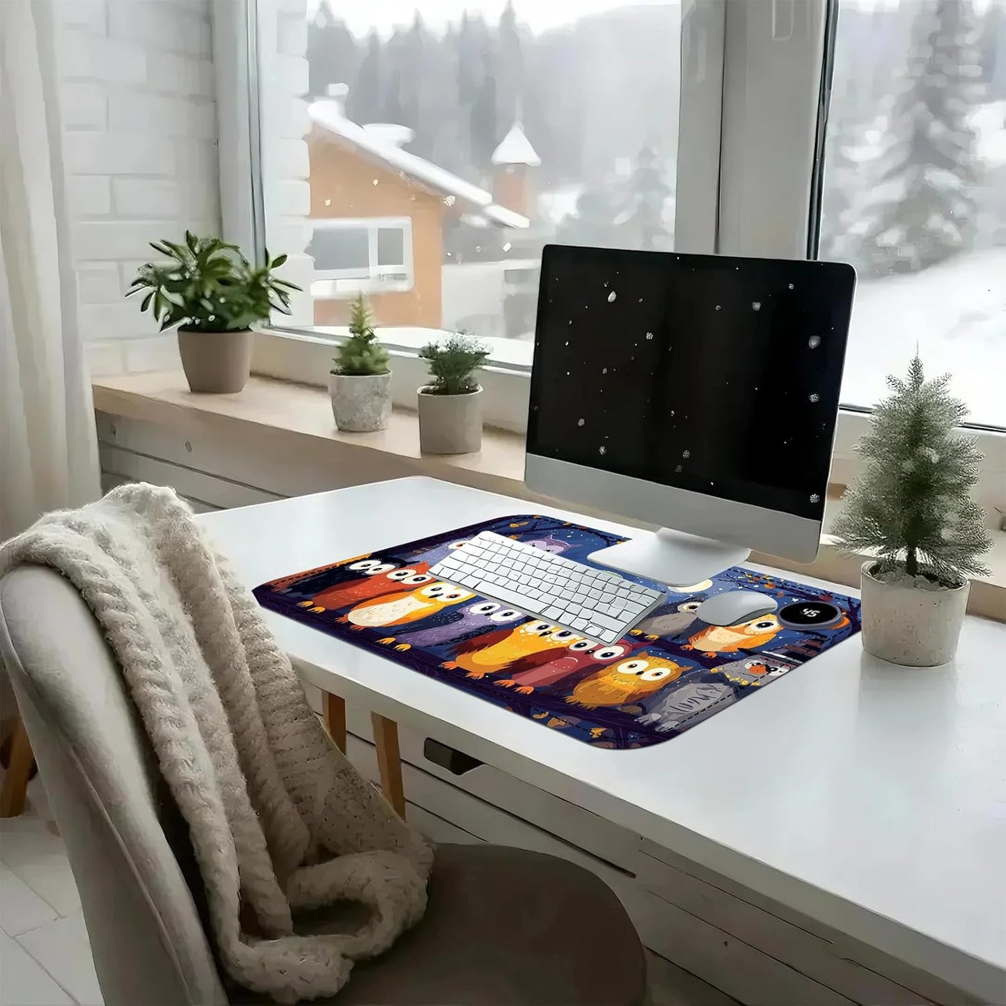 Heated Mouse Pad with 3 Temperature Settings(104°F–122°F),Large 24x14.2 Inch PU Leather Heated Desk Mat,Waterproof Warming Pad for Office,Gaming & Cold Hands Relief,Colorful Night Owls