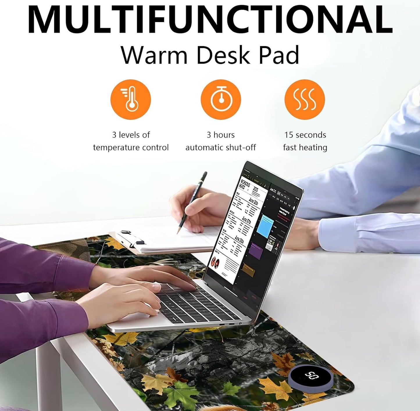 Heated Mouse Pad with 3 Levels Heated & 3 Hours Auto Shut-Off Mouse Pad for Warming Hands in Office Home, 23.6" x 14.2"Large Safe Desk Mat Hand Warmer,Maple Elk