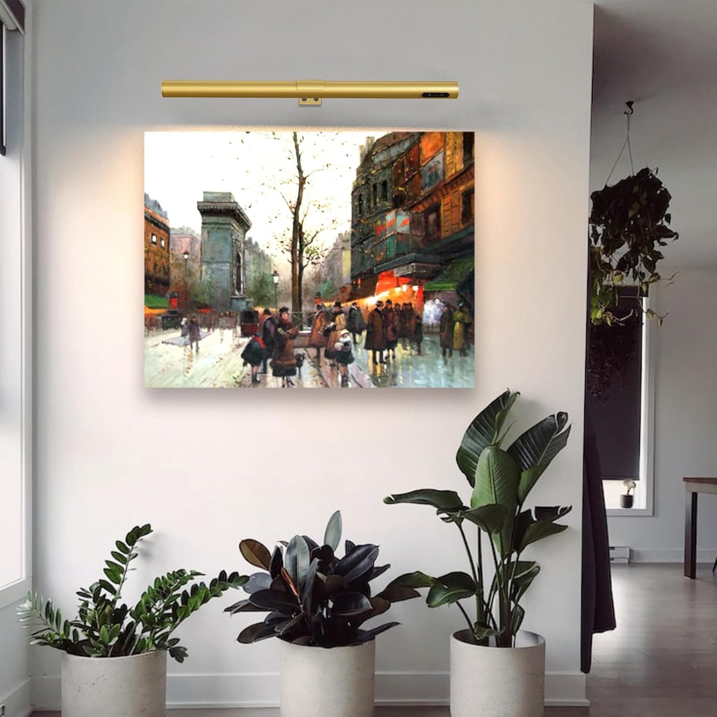 19.7inch Battery Operated Wireless Picture Light,Remote Control Painting Display Lights, Rechargeable Wall Lights with Three Modes and Power Display for Art Frame(Gold