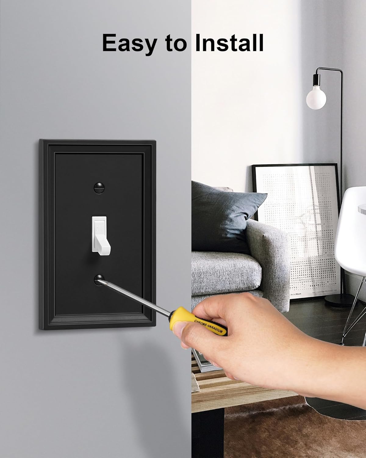 2-Pack Single Toggle Light Switch Covers Wall Plate, Black Decorative Switch Plate Covers, 1 Gang Natural Bamboo Fiber Wall Plate, Corrosion Resistant